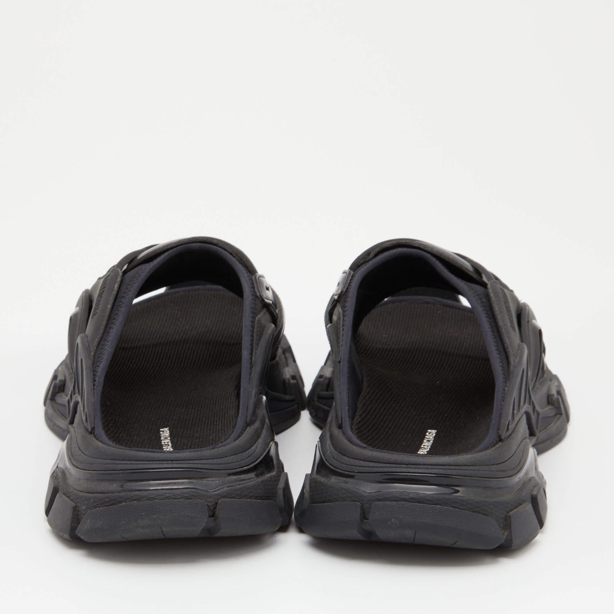 Balenicaga Black Neoprene and Leather Track Slide Sandals Size 40 1