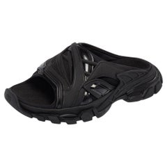 Balenicaga Black Neoprene and Leather Track Slide Sandals Size 41