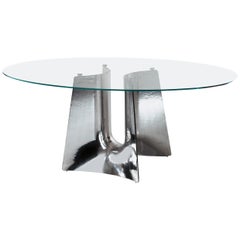 Baleri Italia Bentz High Elliptical Aluminum Table with Glass Top by Jeff Miller