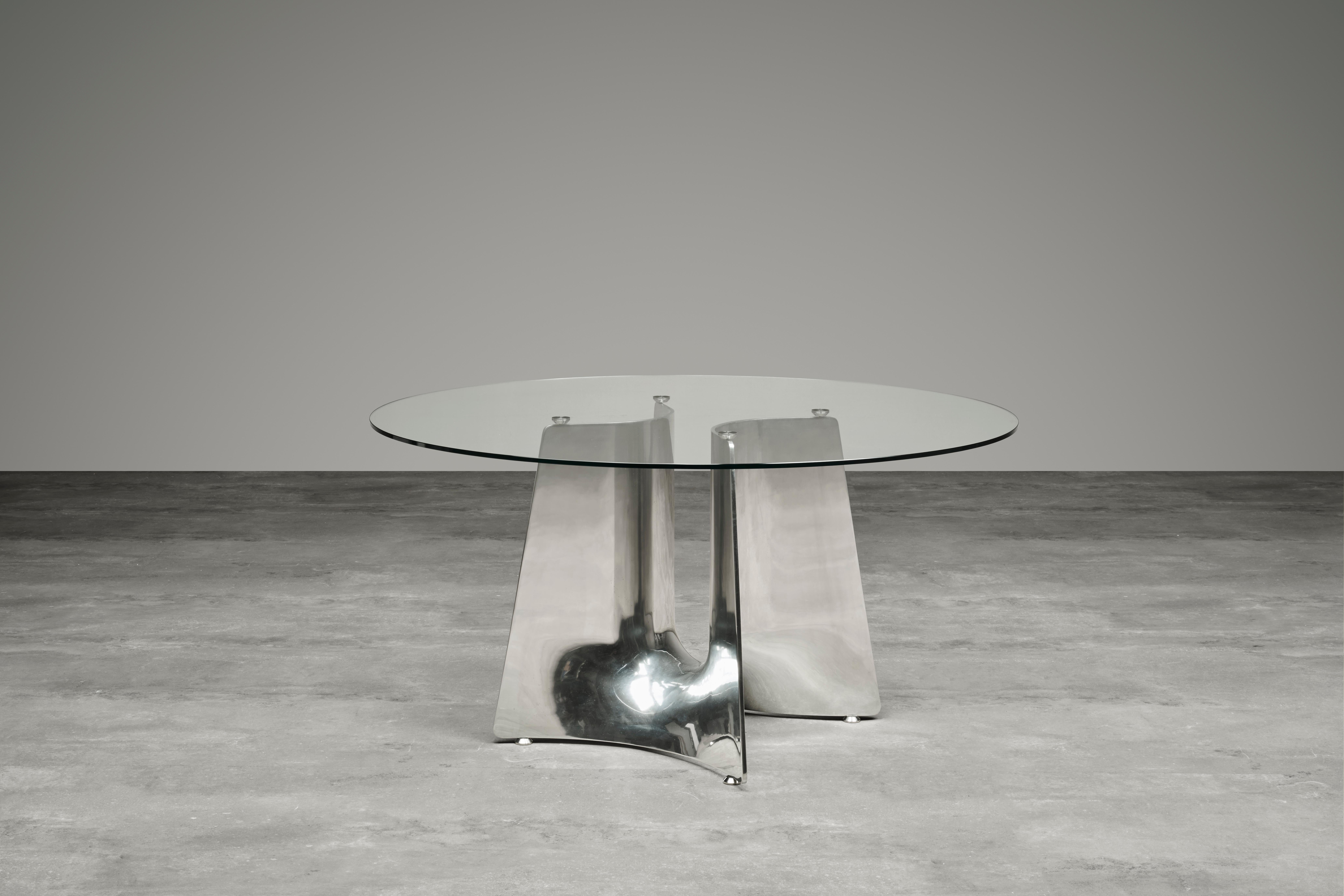 Baleri Italia, Tisch aus gebogenem, rundem Aluminium mit Glasplatte aus Bentz von Jeff Miller im Angebot 5