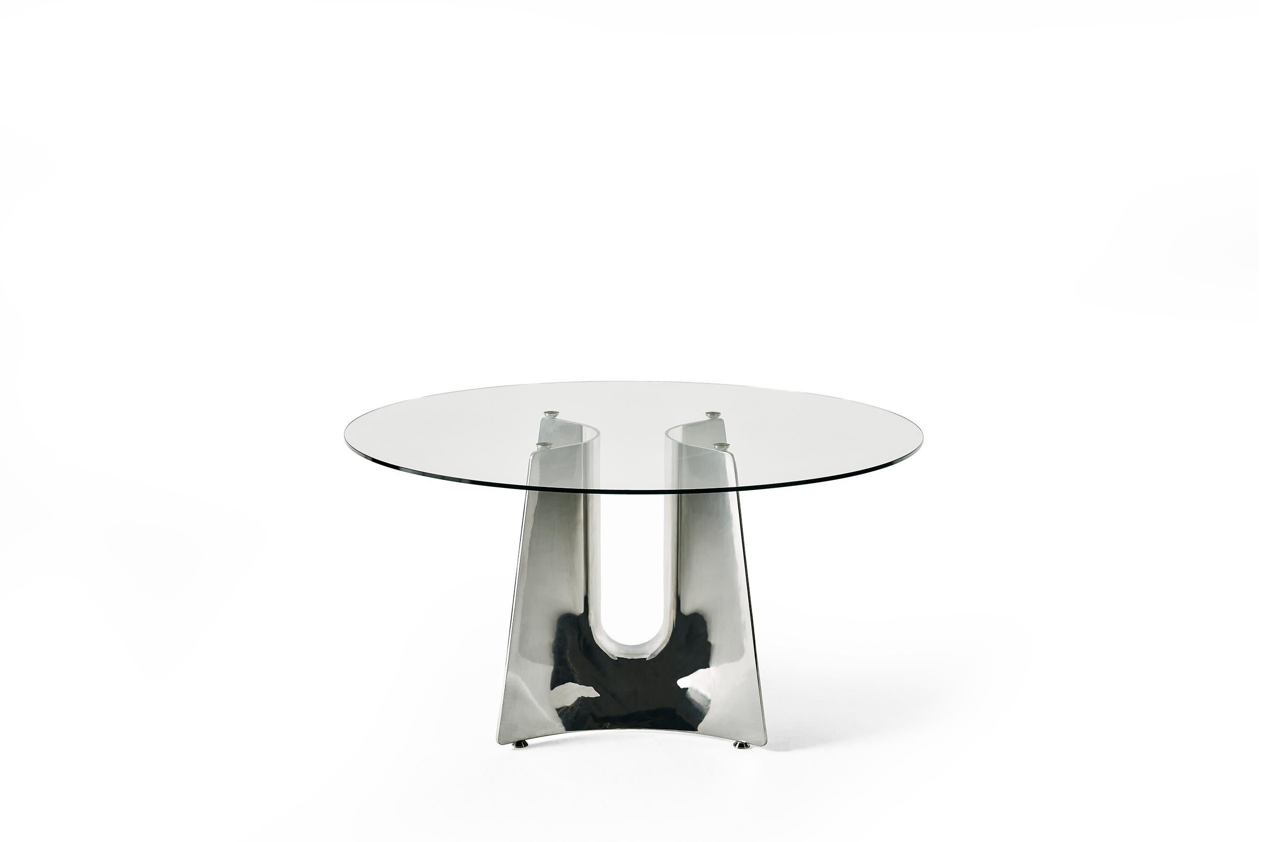 Baleri Italia, Tisch aus gebogenem, rundem Aluminium mit Glasplatte aus Bentz von Jeff Miller (21. Jahrhundert und zeitgenössisch) im Angebot