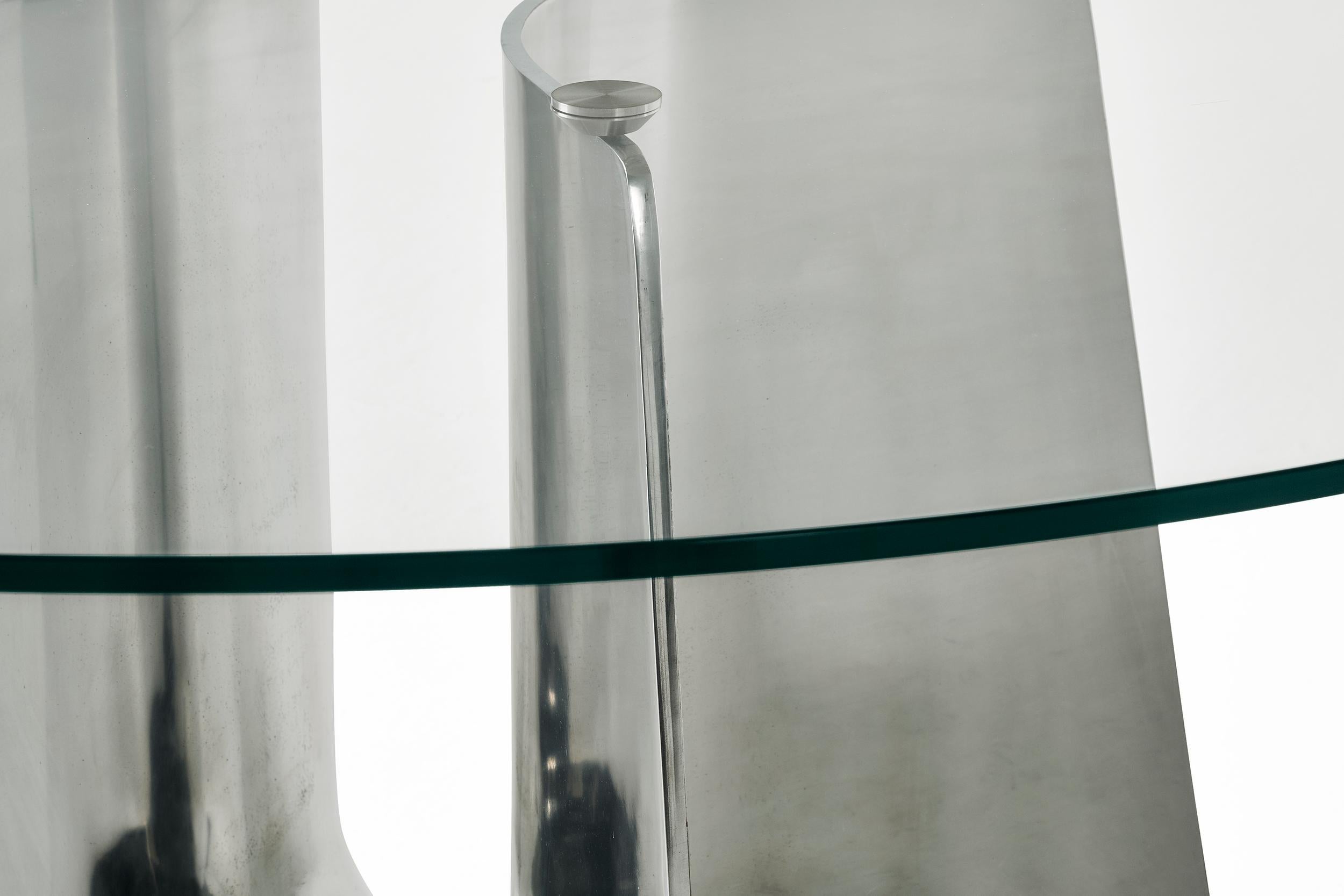 Baleri Italia, Tisch aus gebogenem, rundem Aluminium mit Glasplatte aus Bentz von Jeff Miller im Angebot 2
