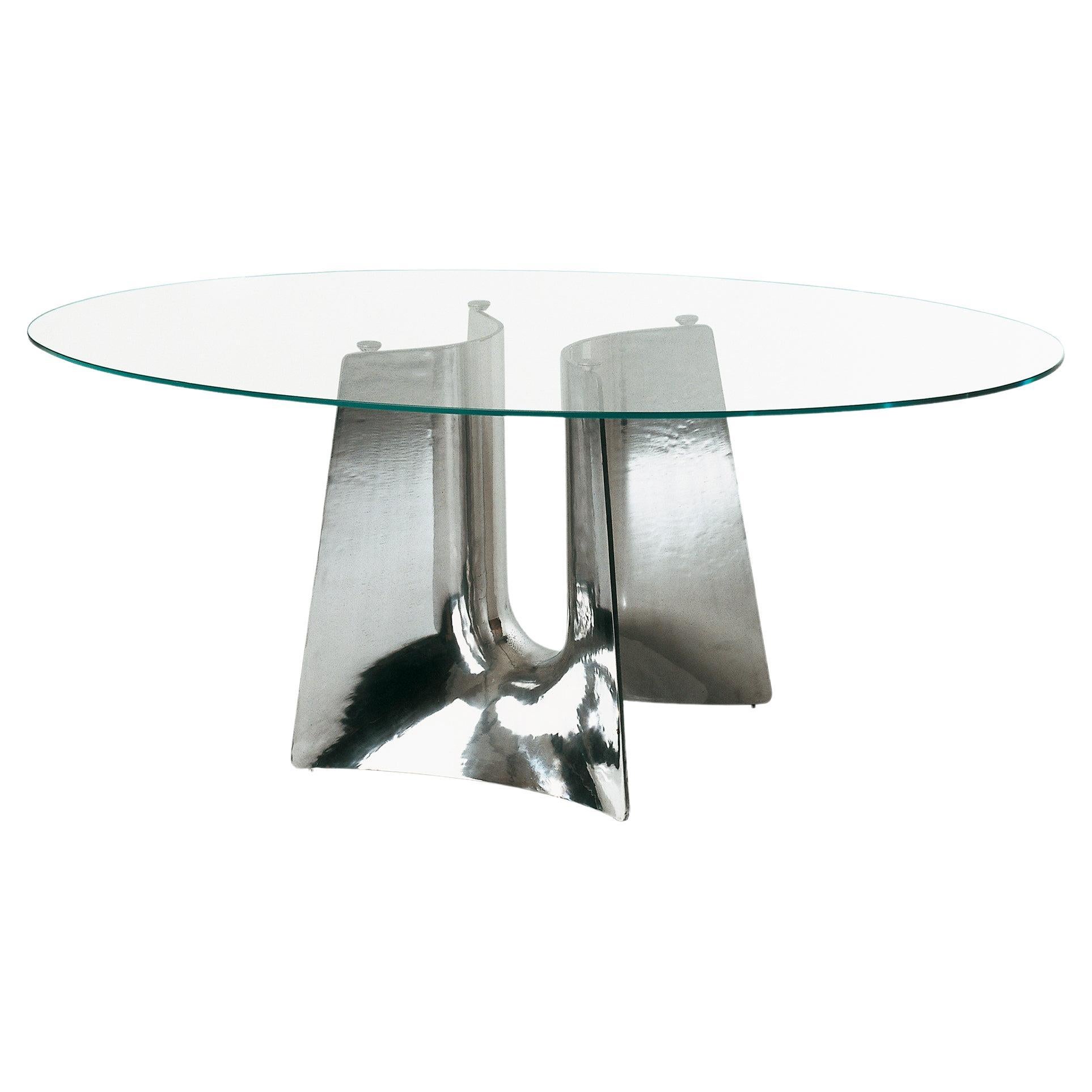 Baleri Italia, Tisch aus gebogenem, rundem Aluminium mit Glasplatte aus Bentz von Jeff Miller im Angebot