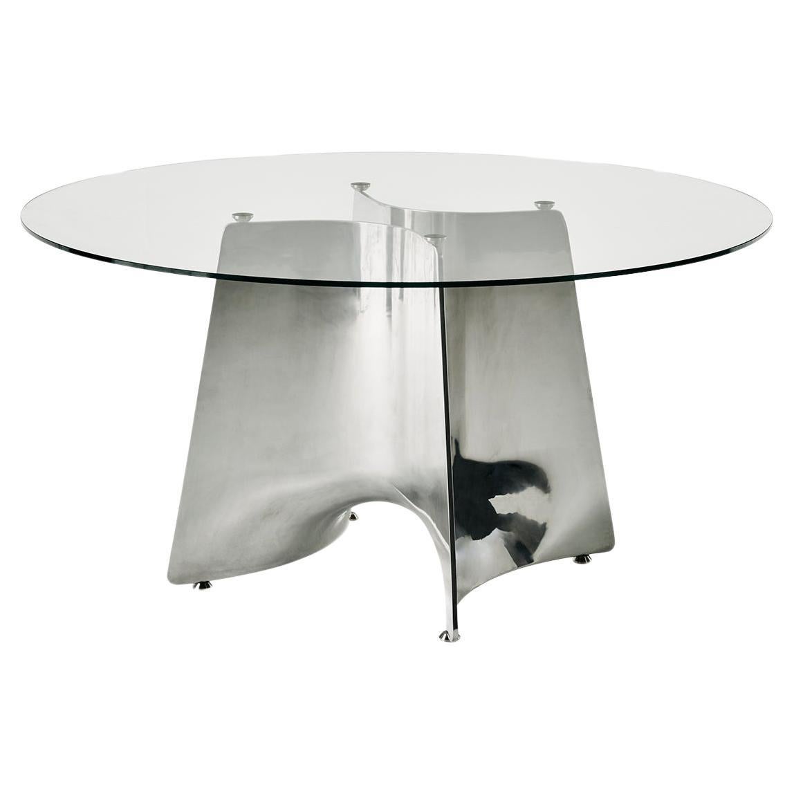 Mesa alta redonda de aluminio con tapa de cristal Baleri Italia Bentz de Jeff Miller