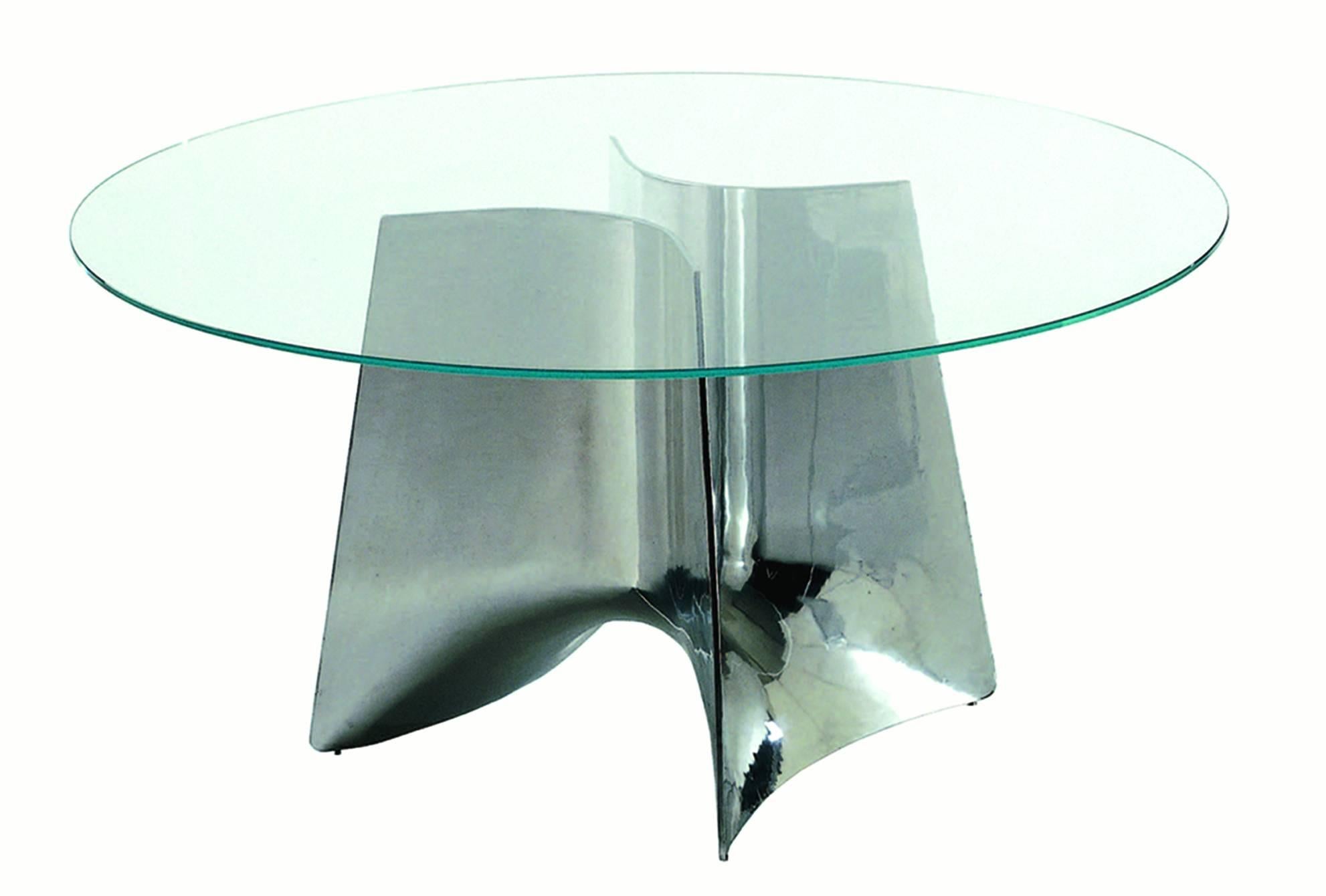 Baleri Italia, hoher runder weißer Bentz-Tisch mit Glasplatte von Jeff Miller (Moderne)