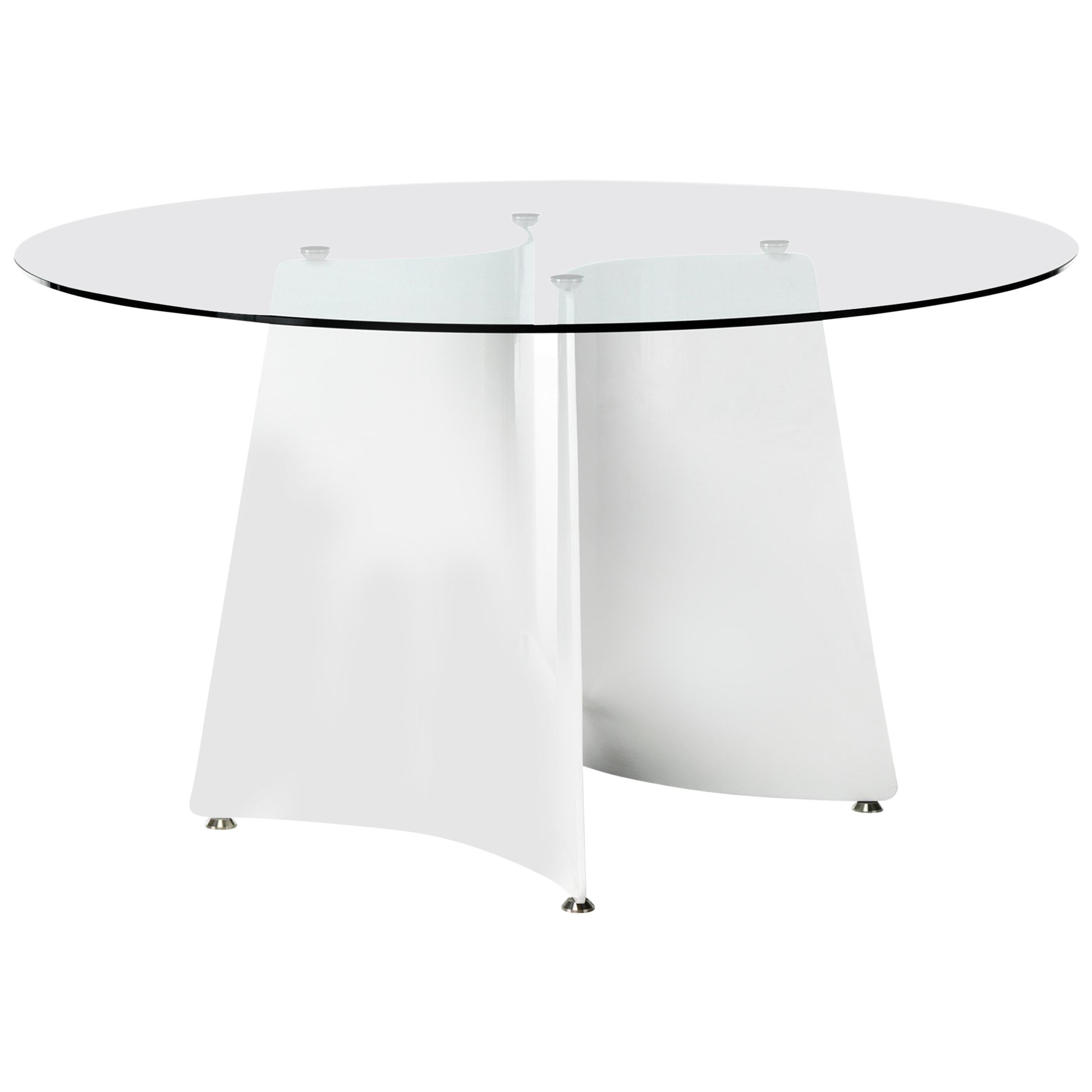 Baleri Italia Bentz High Round White Table with Glass Top by Jeff Miller For Sale