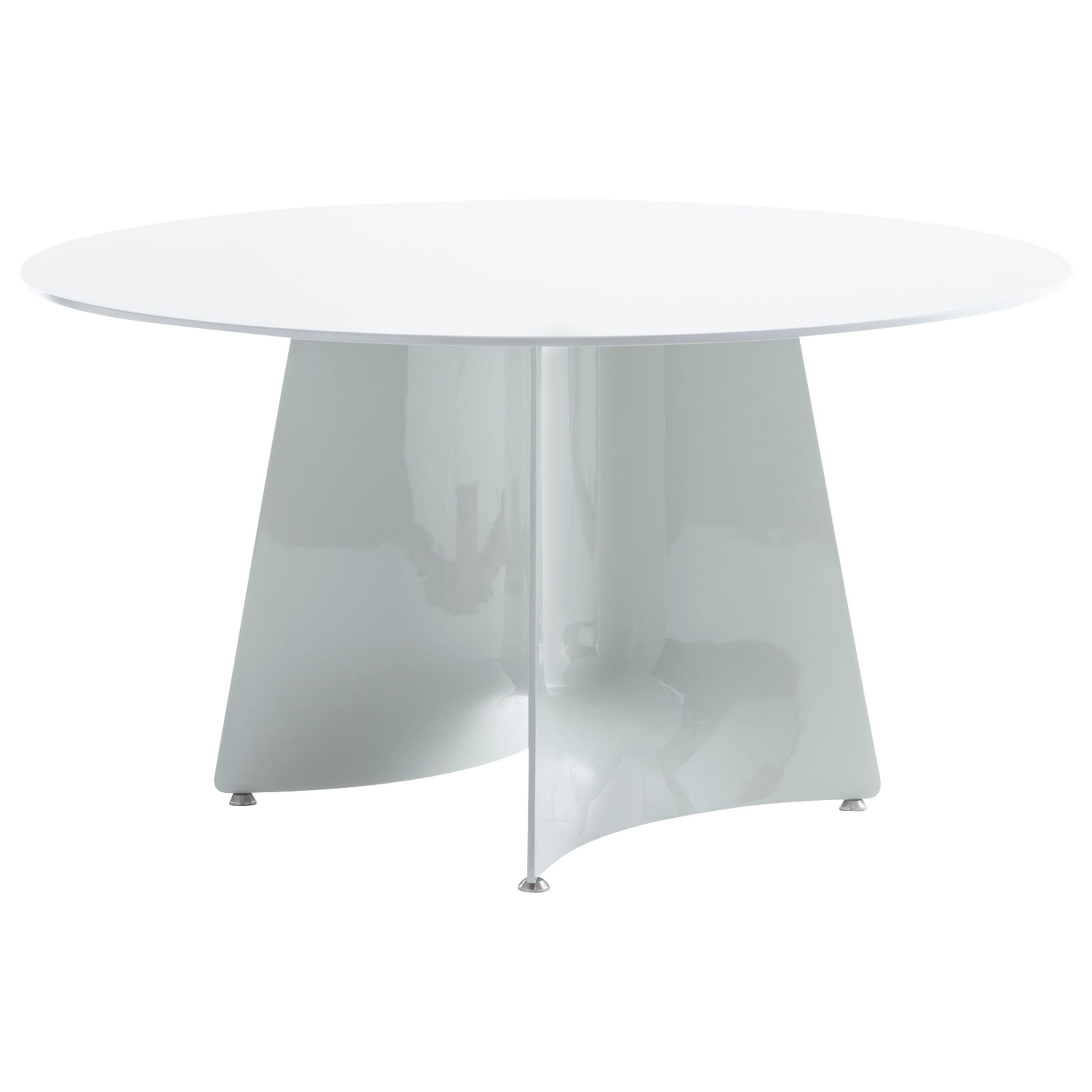 Baleri Italia Bentz High Round White Table with Wood Top by Jeff Miller For Sale