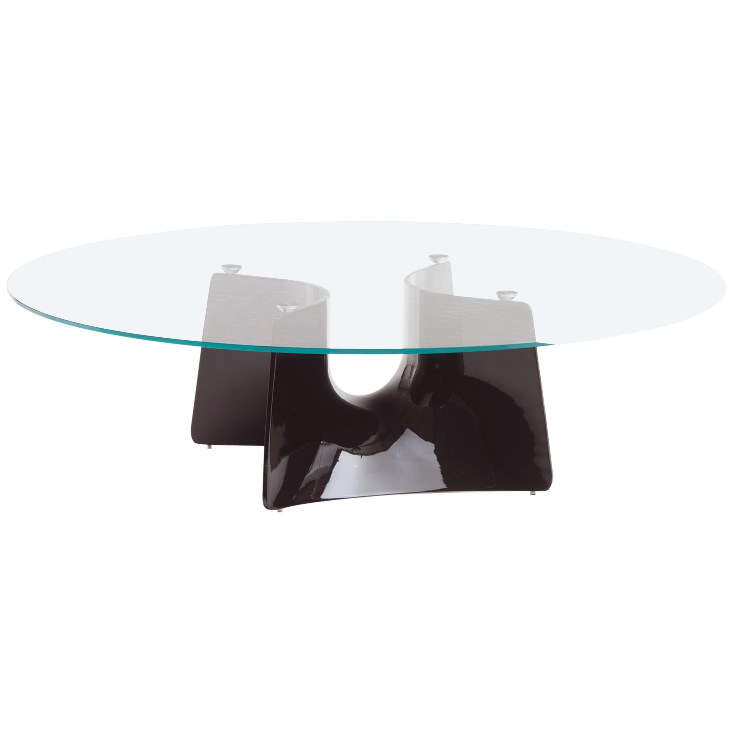 Baleri Italia Bentz Low Round Black Coffee Table with Glass Top by Jeff Miller