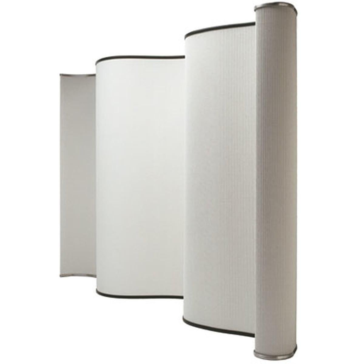 Screen with free-standing structure in corrugated cardboard extracted from pure cellulose, height 170 cm with 40-400 cm extension.
Materials:
Structure: upper and lower edge in technopolymer in matt black. Terminal stiffening components in brushed