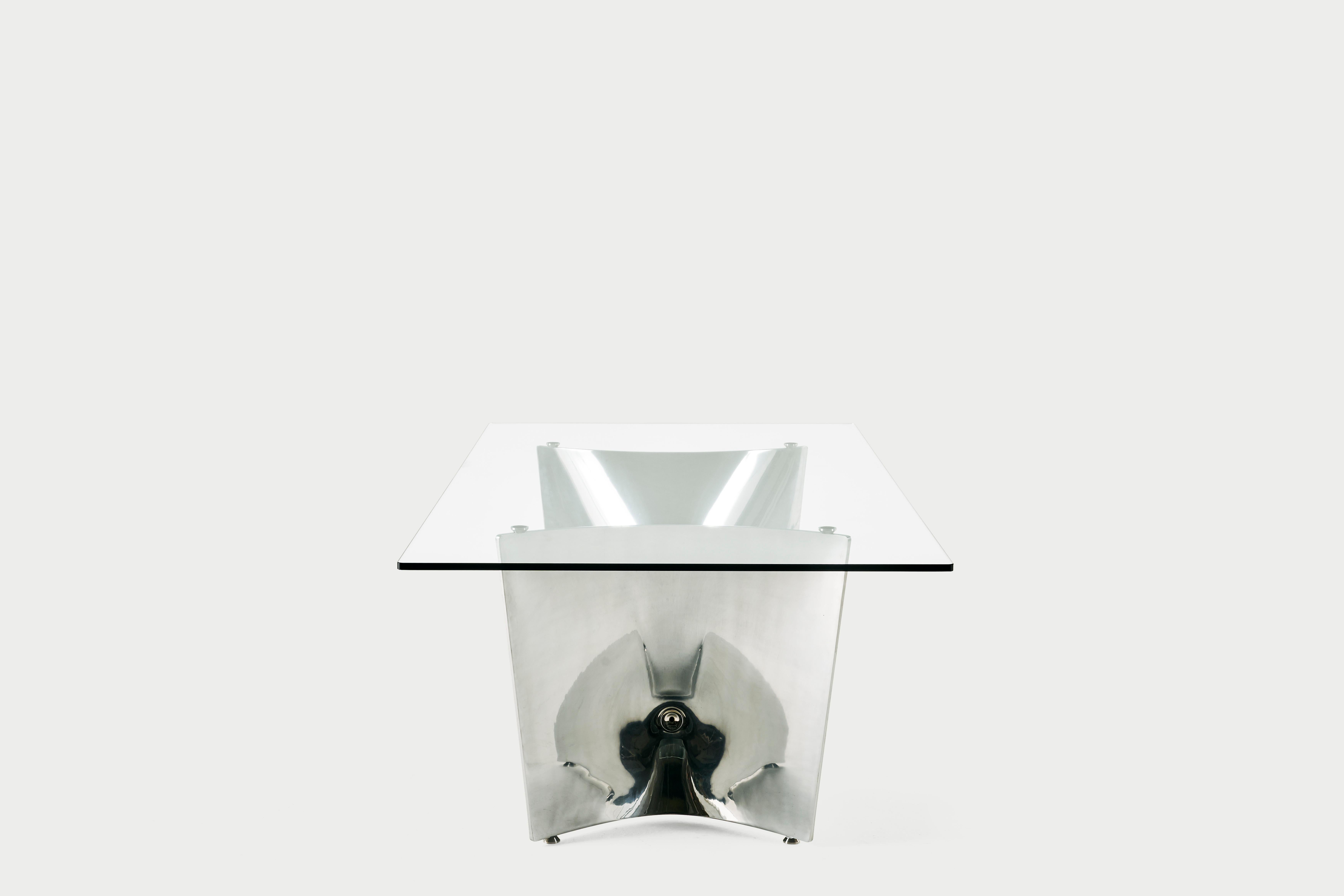 Baleri Italia Fratino, hoher, rechteckiger, rechteckiger Aluminiumtisch mit Glas von Jeff Miller im Angebot 5