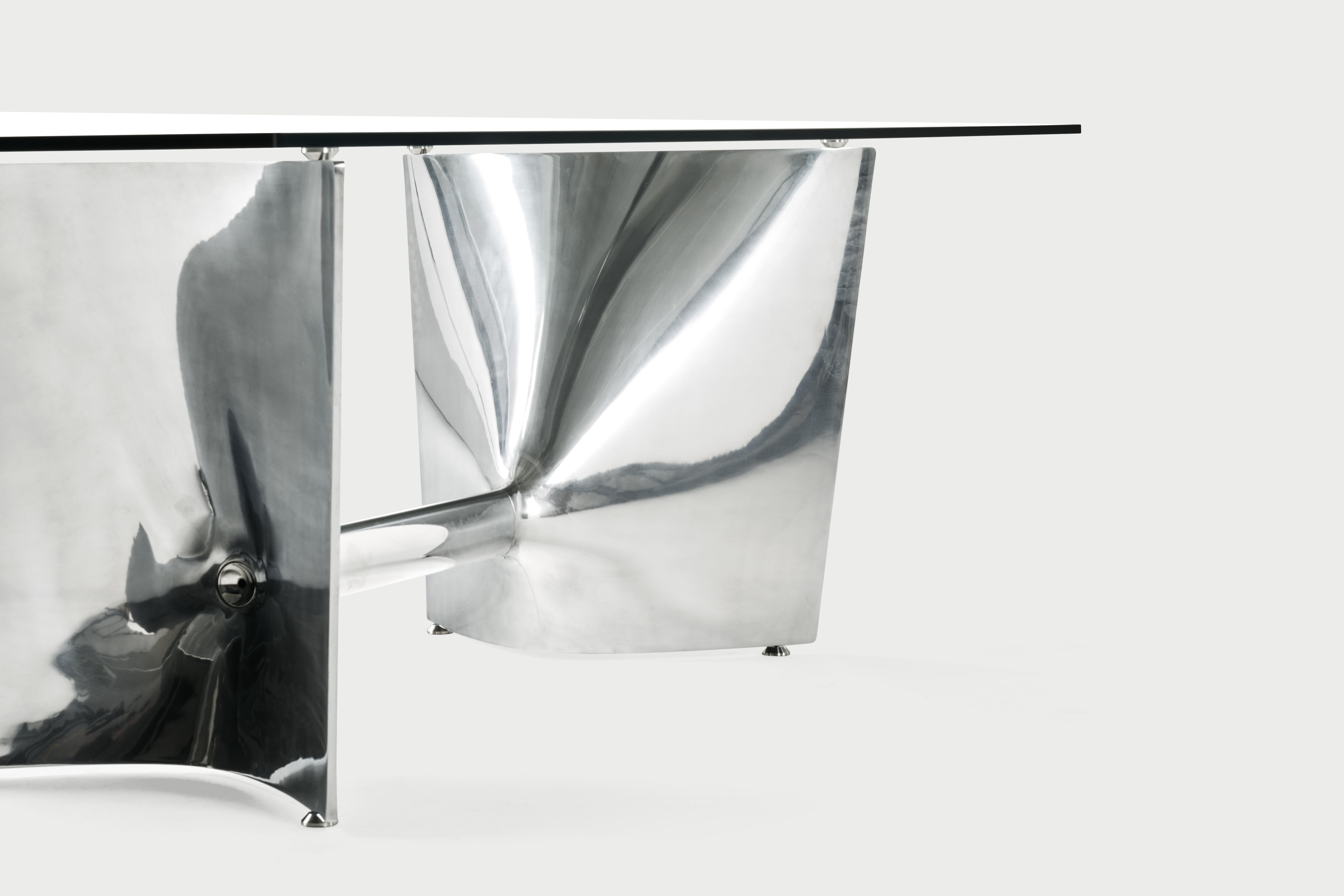 Baleri Italia Fratino, hoher, rechteckiger, rechteckiger Aluminiumtisch mit Glas von Jeff Miller im Angebot 6
