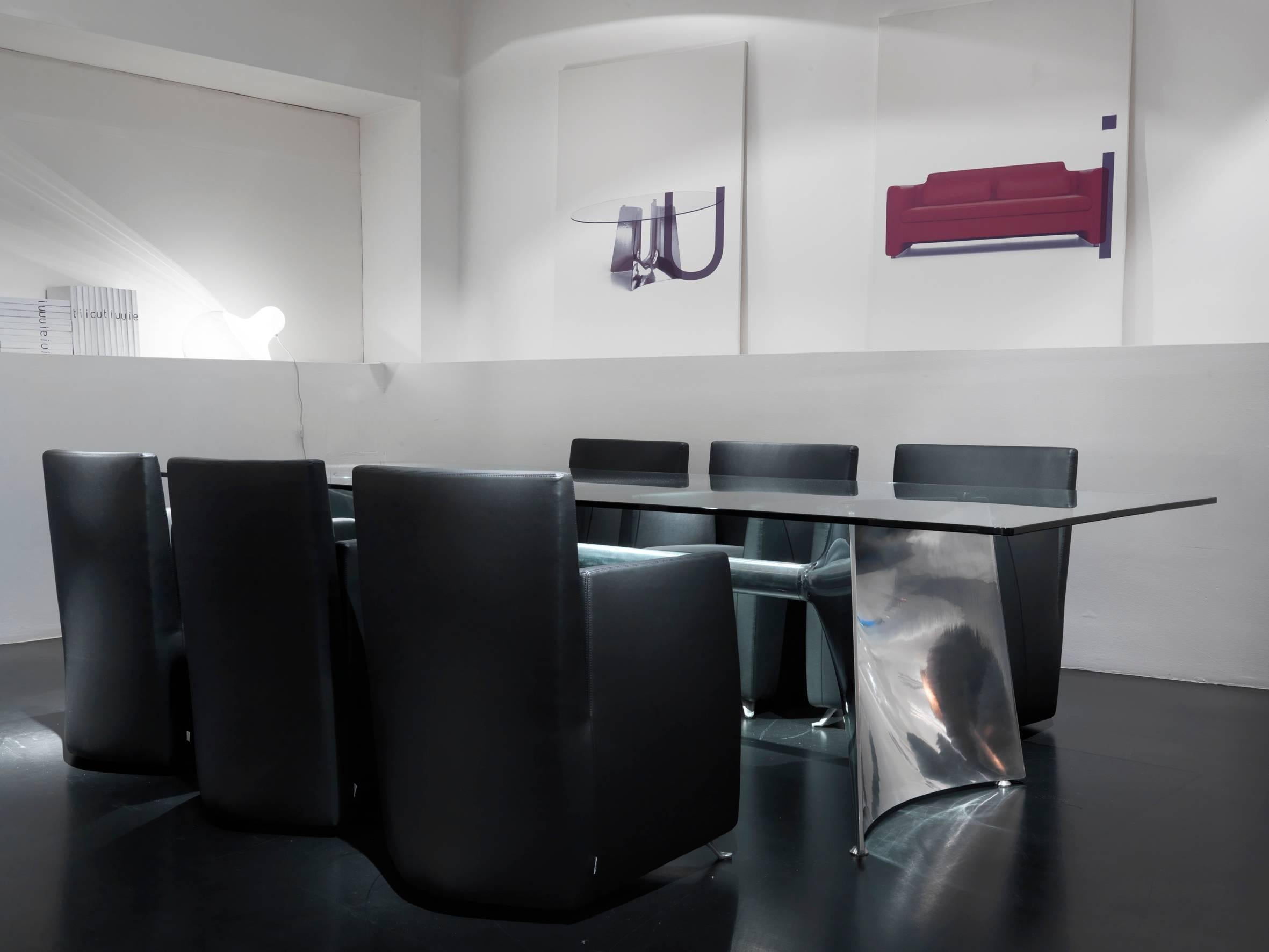 Modern Baleri Italia Fratino High Rectangular Aluminum Table with Glass by Jeff Miller For Sale