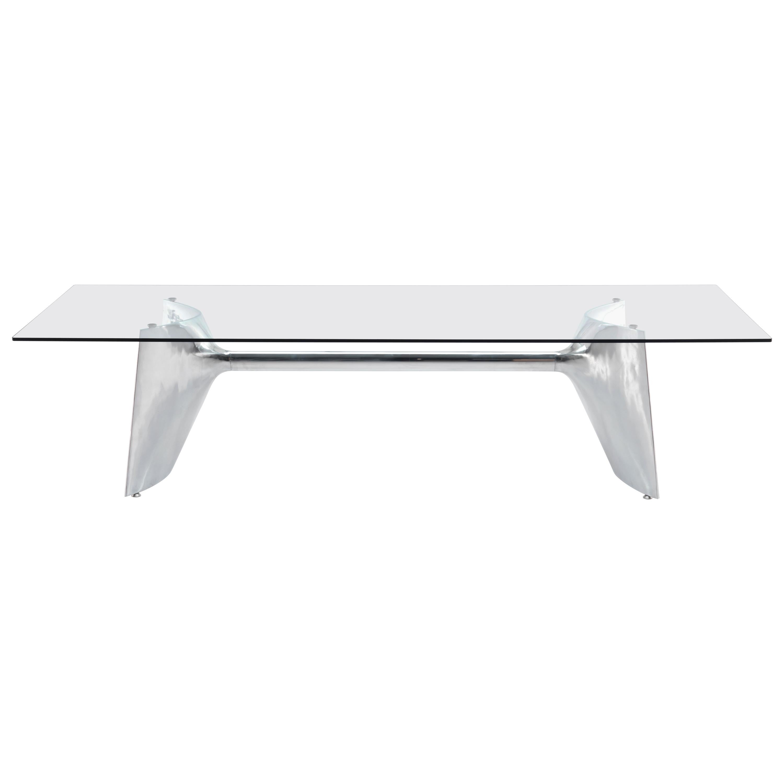 Baleri Italia Fratino High Rectangular Aluminum Table with Glass by Jeff Miller For Sale