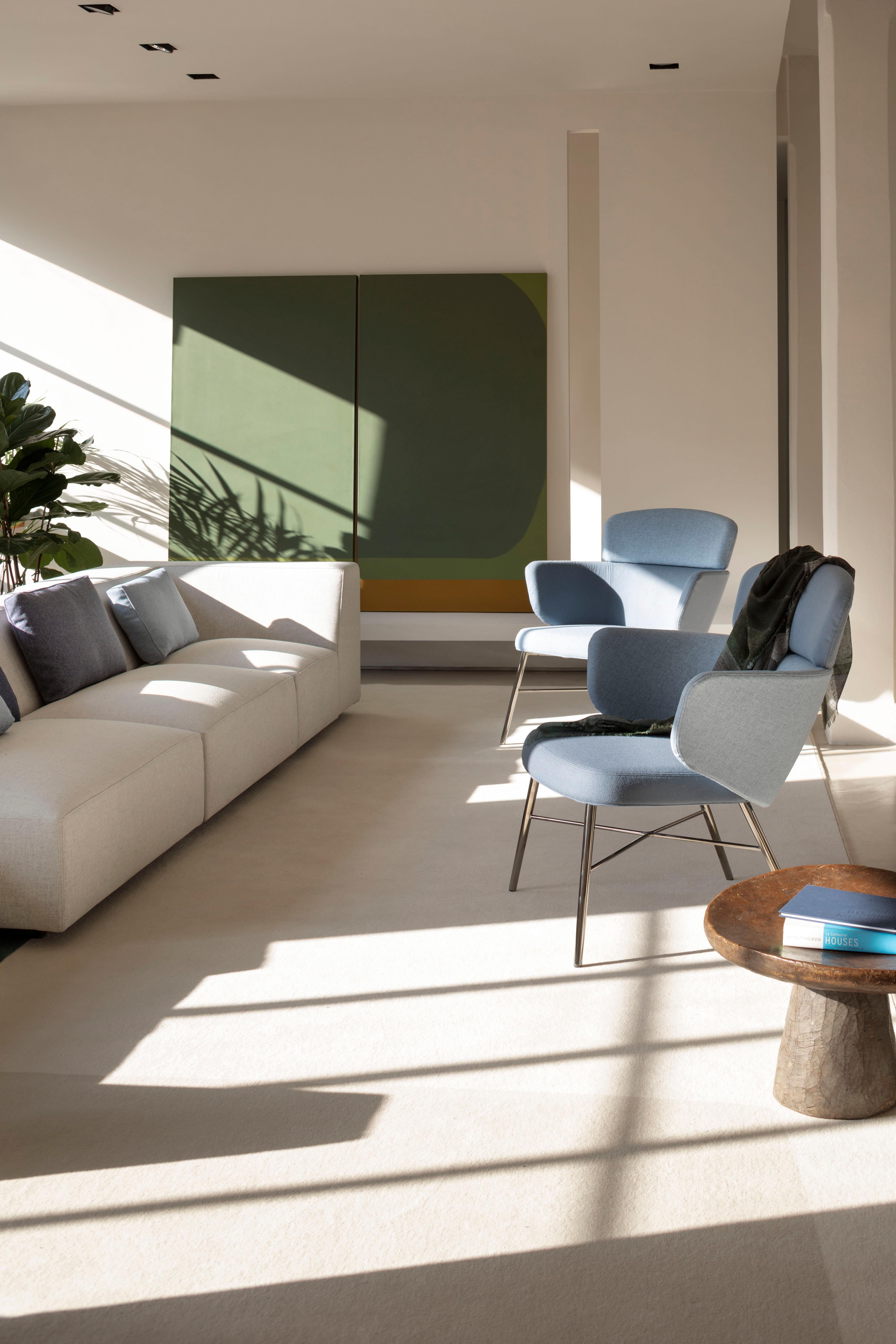 Modern Baleri Italia Kin Lounge Armchair in Blue Fabric by Radice Orlandini For Sale