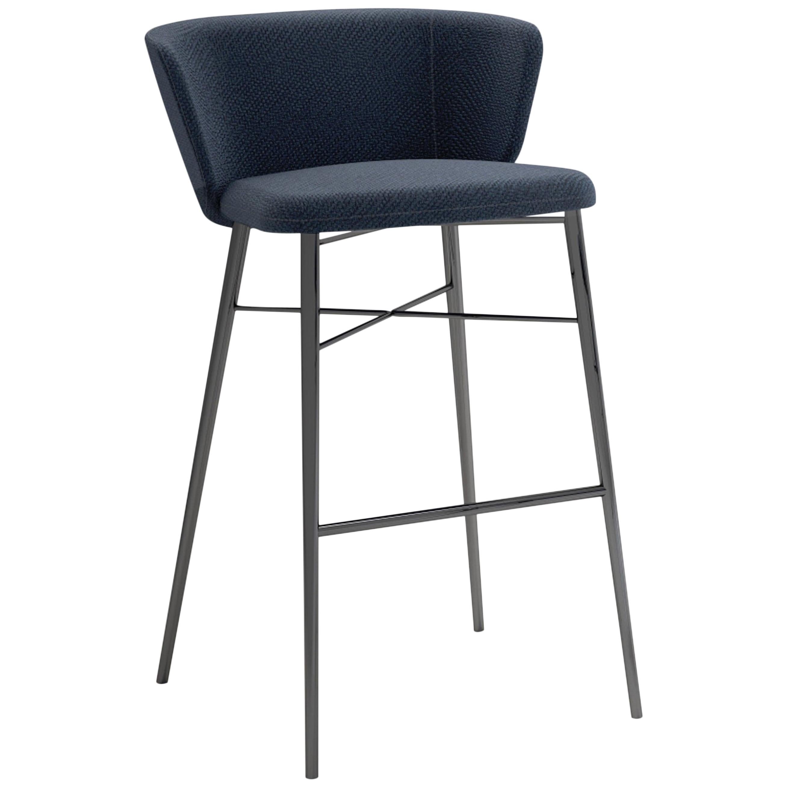 Baleri Italia Large Kin Bar Stool in Blue Fabric by Radice Orlandini For Sale