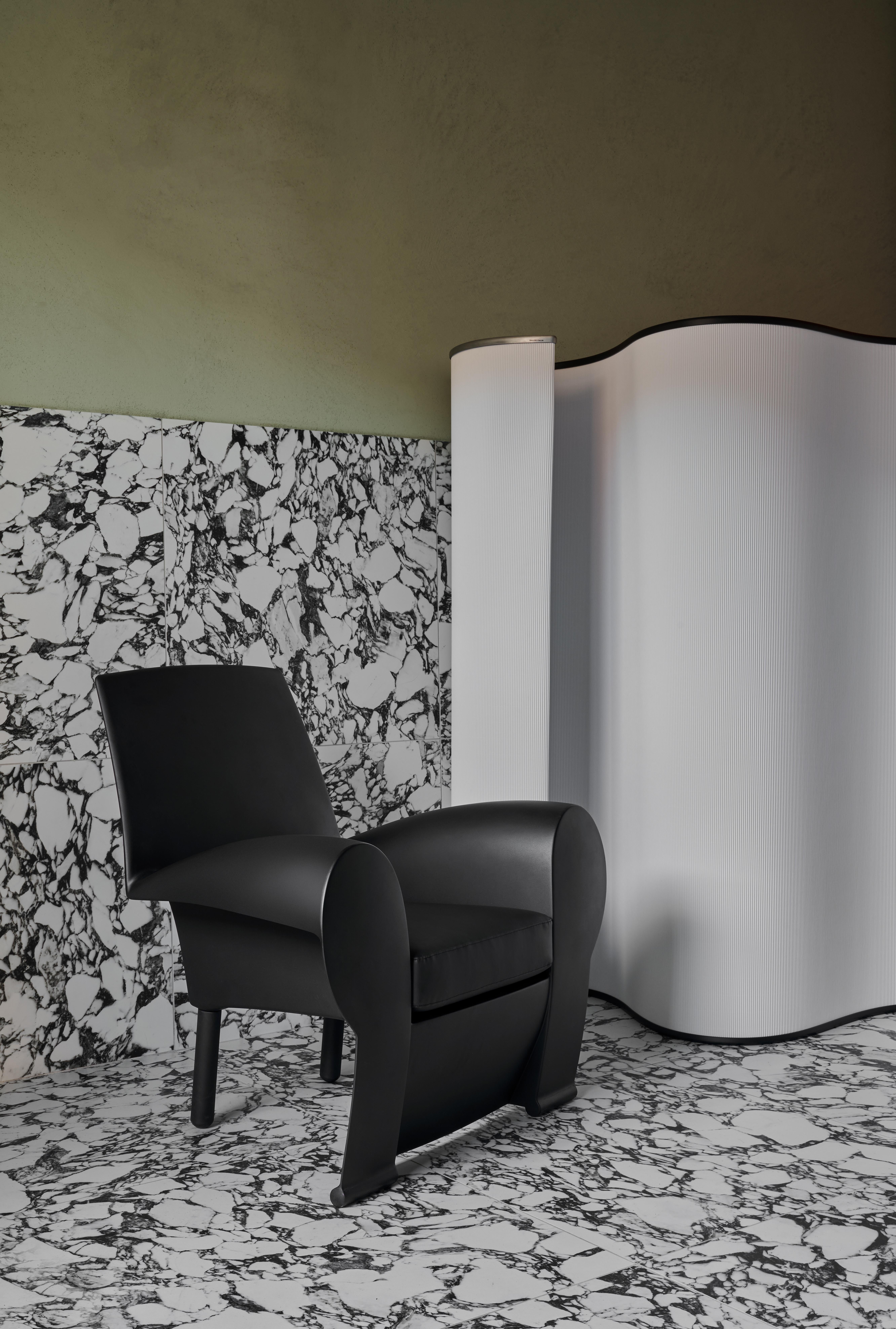 Italian Baleri Italia Richard III Armchair in Black Leather by Philippe Starck For Sale