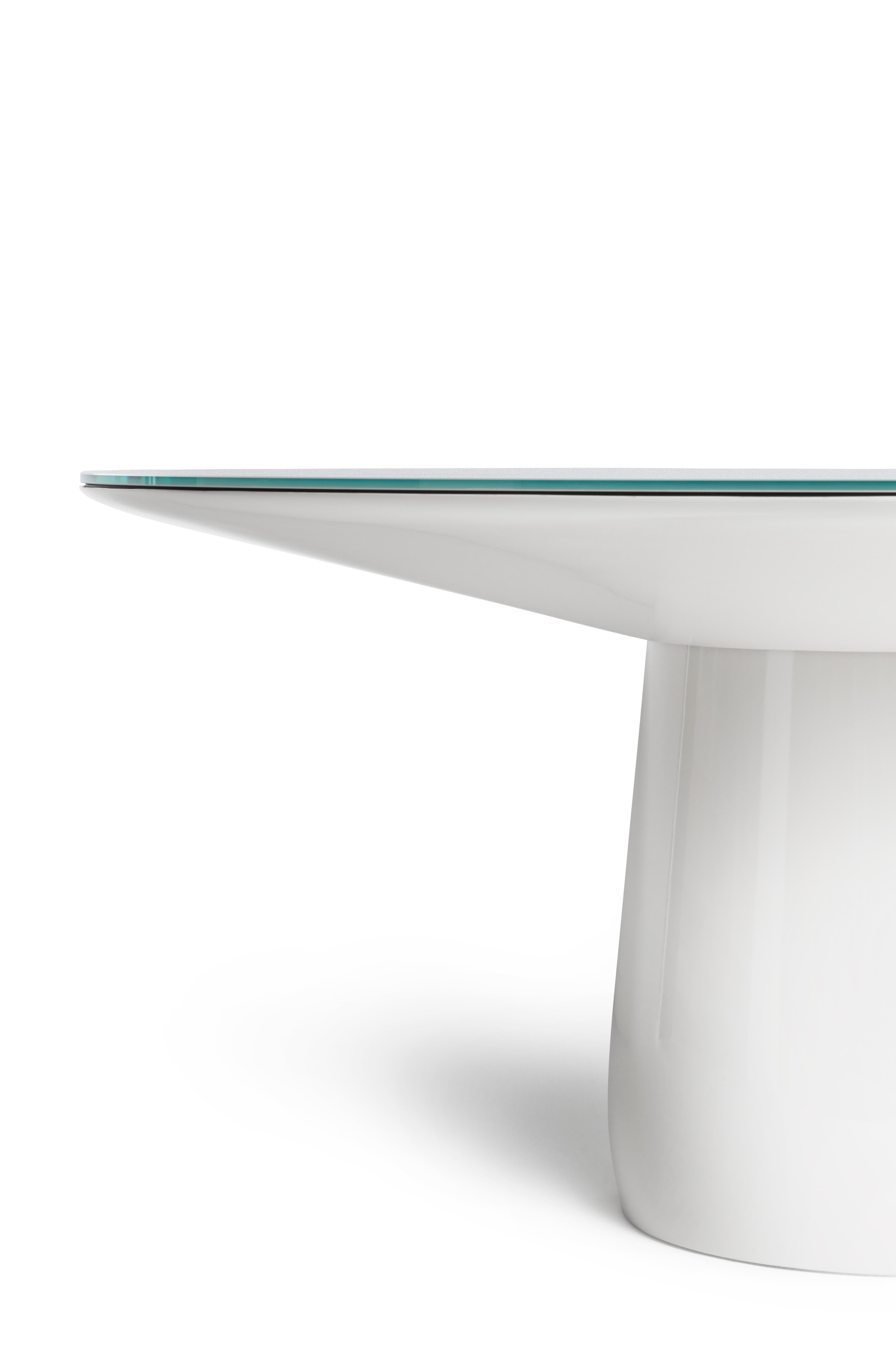 Moderne Table ronde Baleri Italia, laque blanche et plateau en verre, Claesson Koivisto Rune en vente