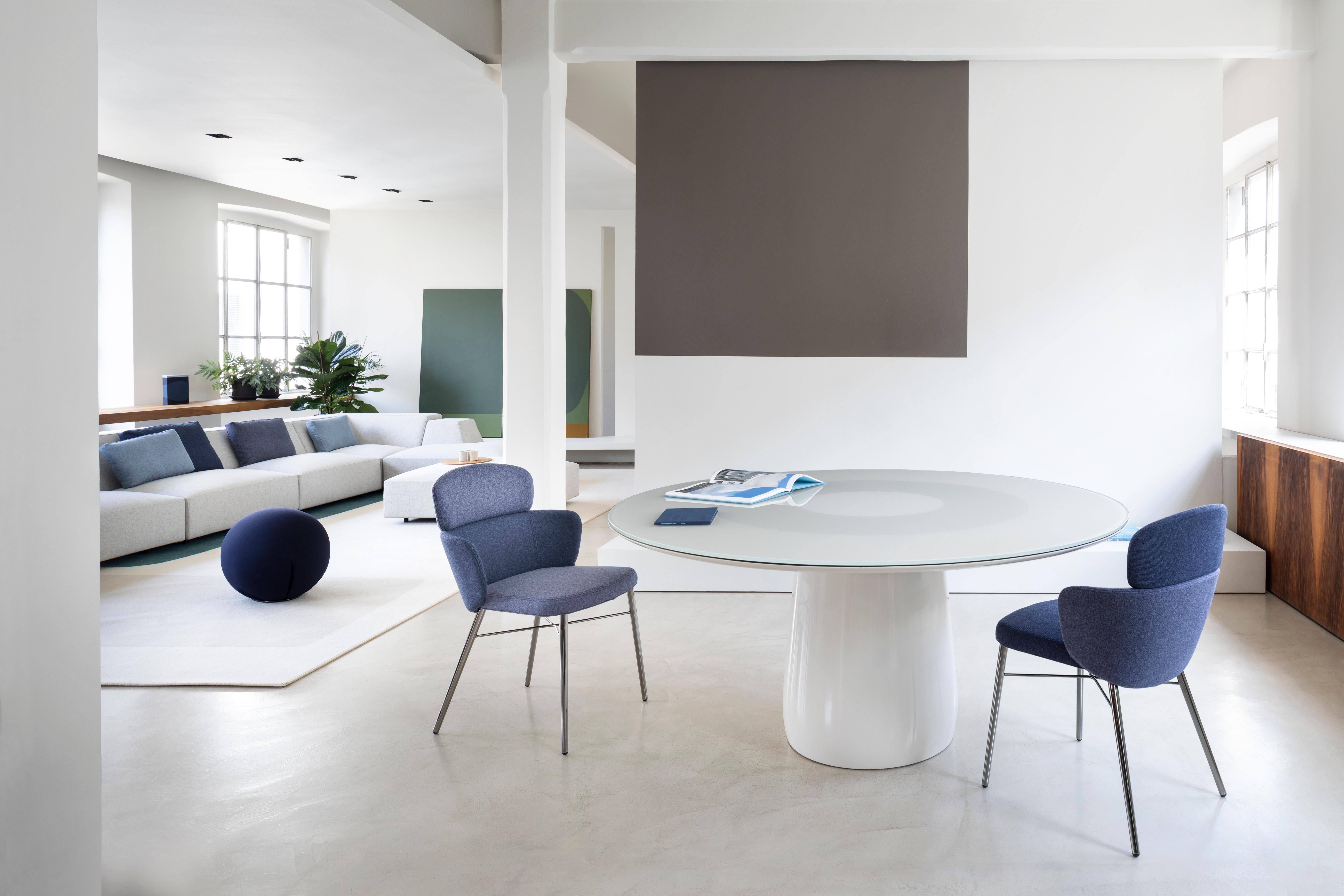 XXIe siècle et contemporain Table ronde Baleri Italia, laque blanche et plateau en verre, Claesson Koivisto Rune en vente