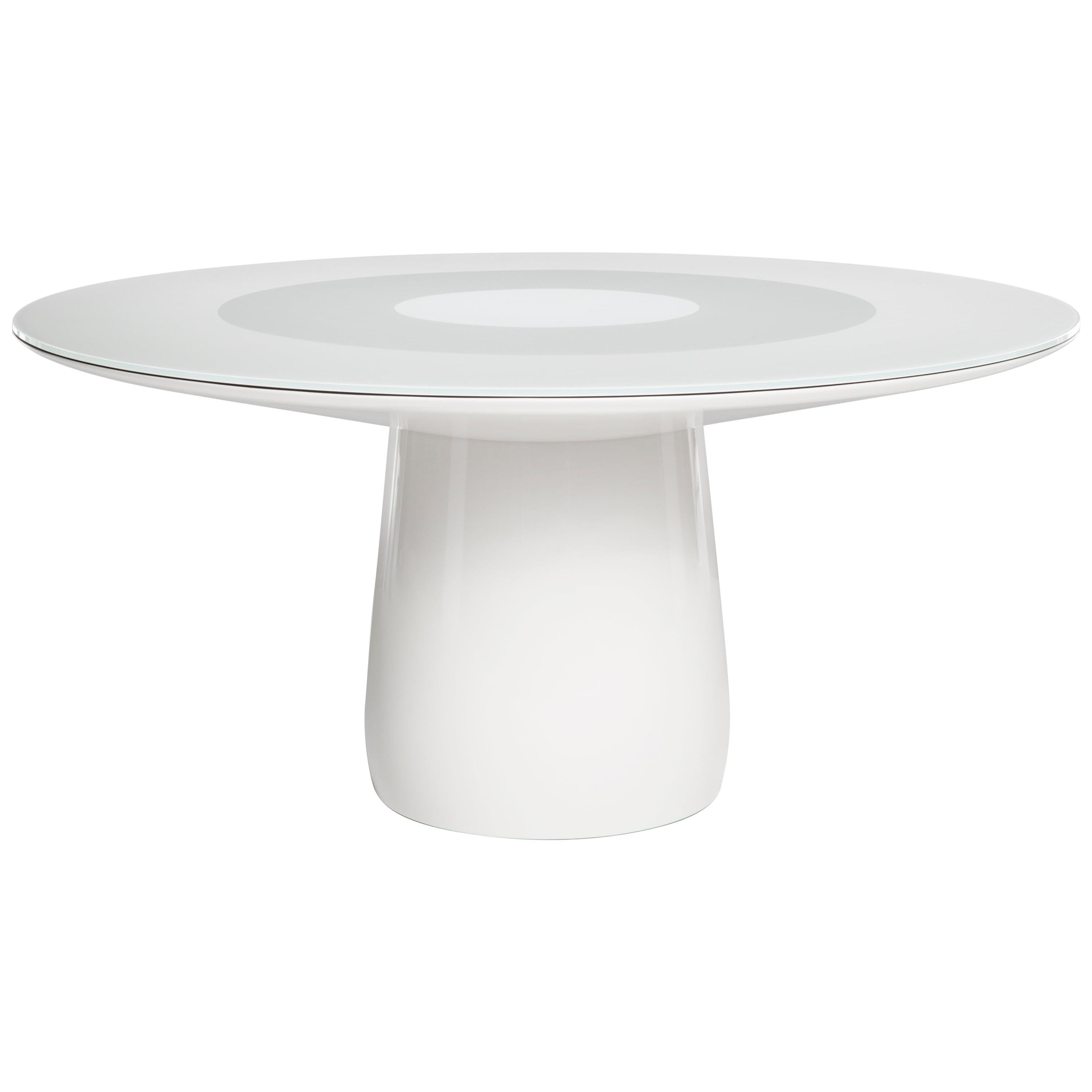 Runder Baleri Italia-Tisch, weißer Lack und Glasplatte, Claesson Koivisto Rune im Angebot