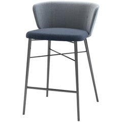 Baleri Italia Small Kin Kitchen Stool in Blue Fabric by Radice Orlandini