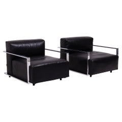 Baleri Italia St Martin Armchairs in Black Leather, Set of 2