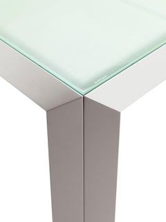 Tavolo in alluminio Baleri Italia T-Table con piano in cristallo di Angelo Mangiarotti