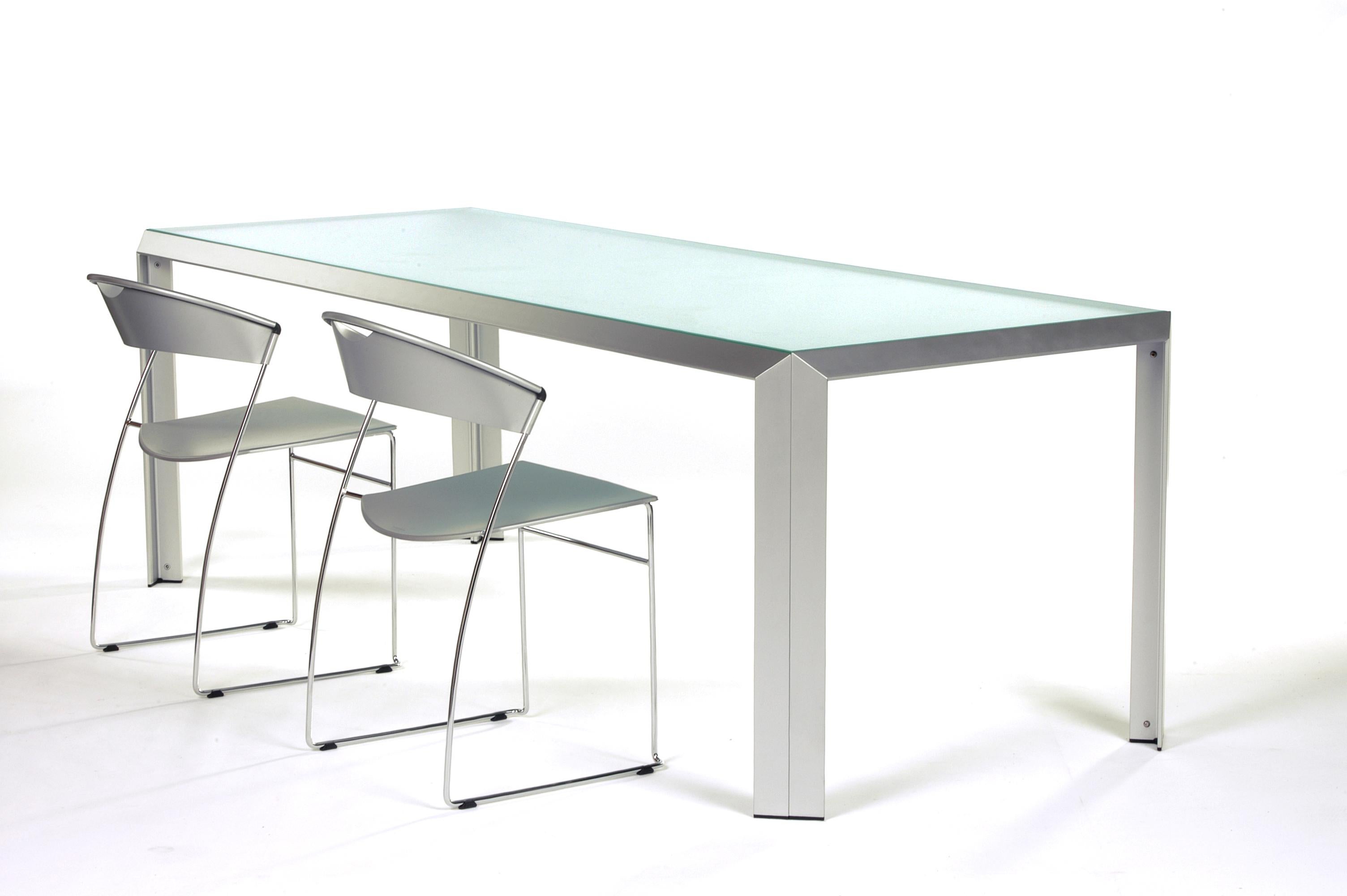 Modern Baleri Italia T-Table Aluminum Table with Crystal Top by Angelo Mangiarotti For Sale