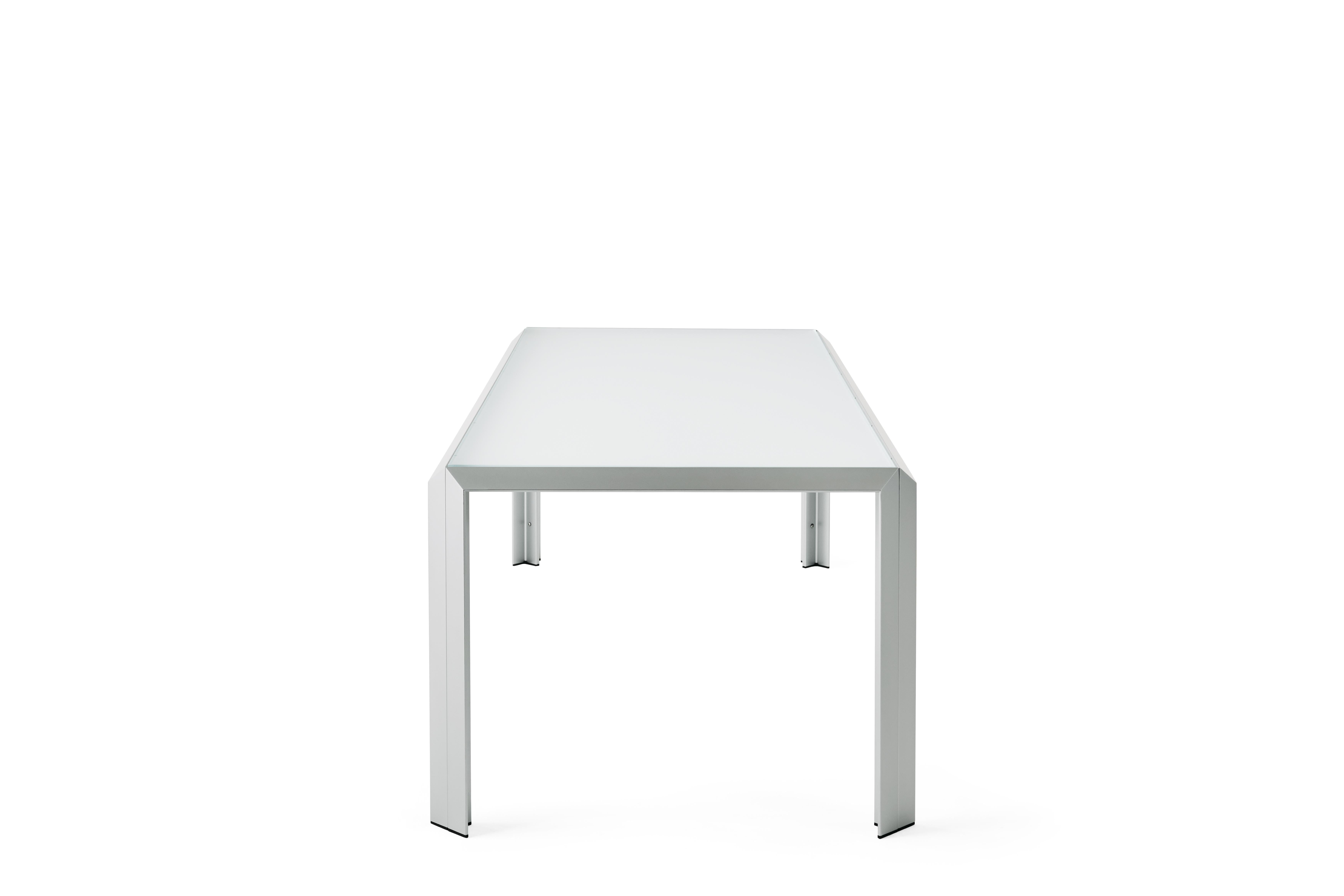 Baleri Italia T-Tisch aus Aluminium mit Kristallplatte von Angelo Mangiarotti (21. Jahrhundert und zeitgenössisch) im Angebot