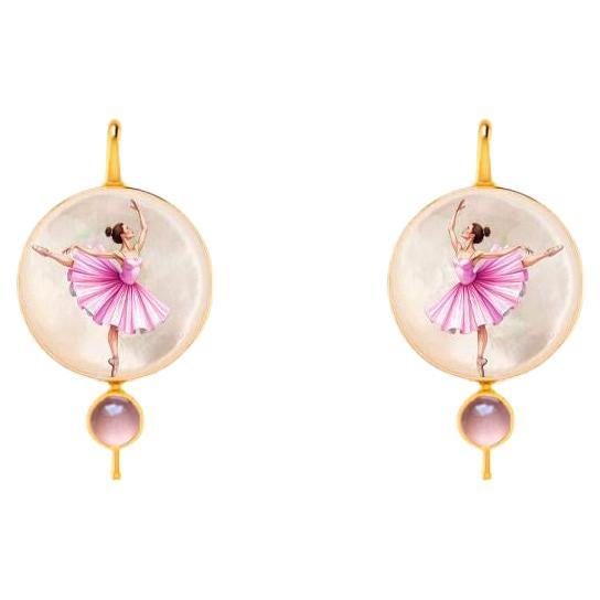 Balerina earrings with pink quartz and Mother of pearl For Sale