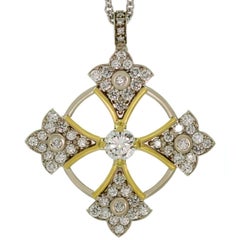 Balestra Collier pendentif croix Patonce en or blanc et jaune avec diamants