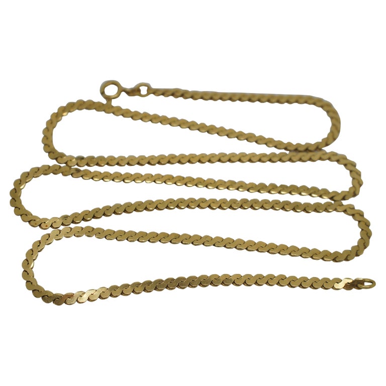 Balestra and Figli 18K Gold 3mm Flat Serpentine Chain Necklace Italy 25g  27" For Sale at 1stDibs