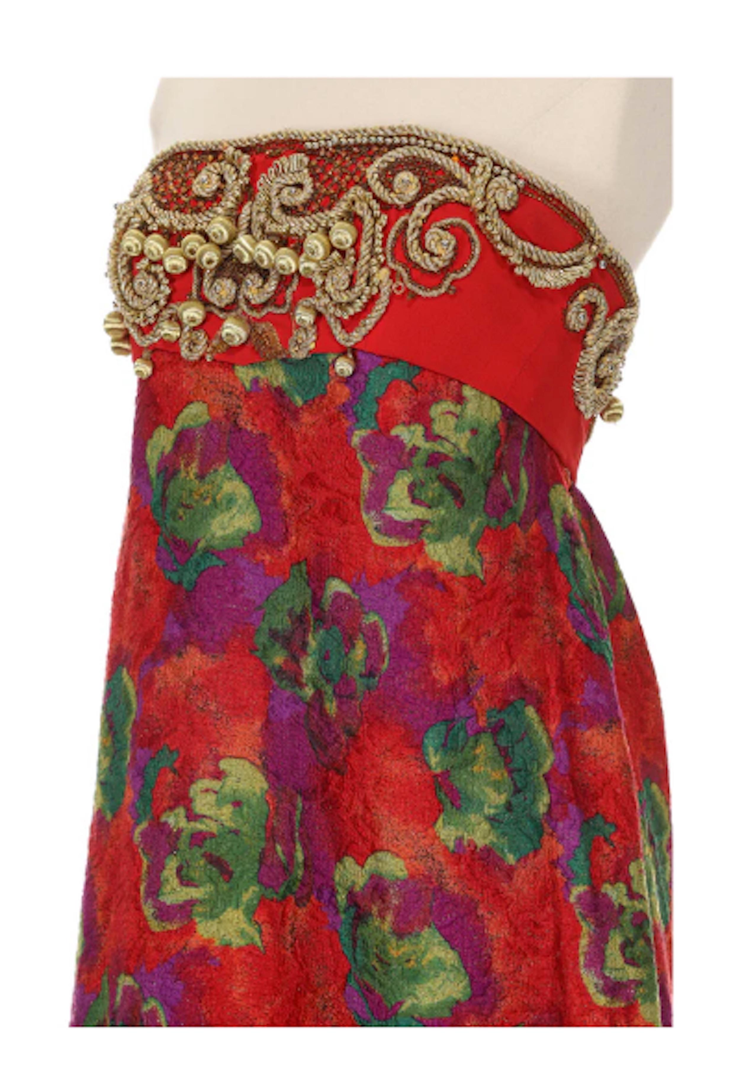 Balestra Vestido Sin Tirantes Multicolor Con Detalles Dorados Marrón en venta