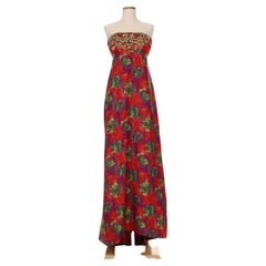 Balestra Multicolored Strapless Gown With Gold Accents