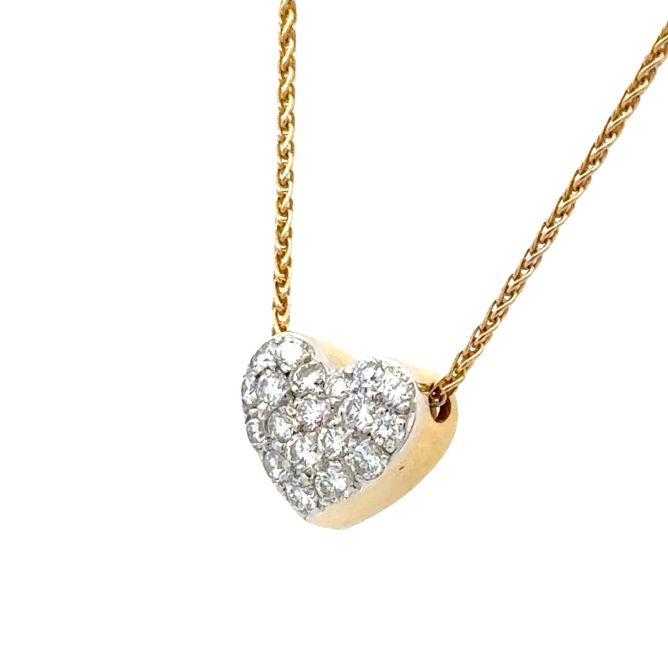 BALESTRA Pavé Diamant 18 Karat Gelbgold Herz-Anhänger Halskette Italienisch (Brillantschliff) im Angebot