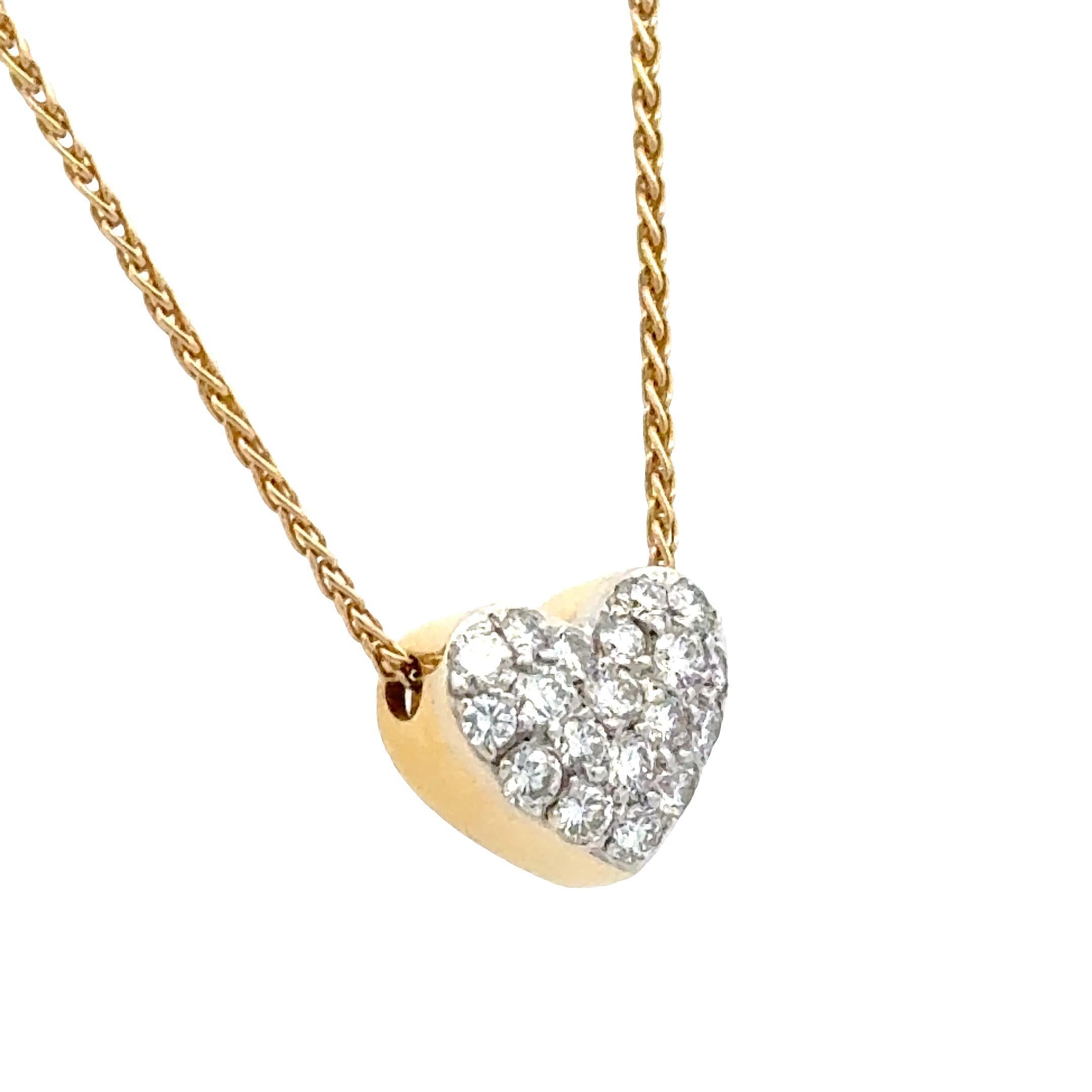 BALESTRA Pavé Diamant 18 Karat Gelbgold Herz-Anhänger Halskette Italienisch im Zustand „Hervorragend“ im Angebot in Boca Raton, FL