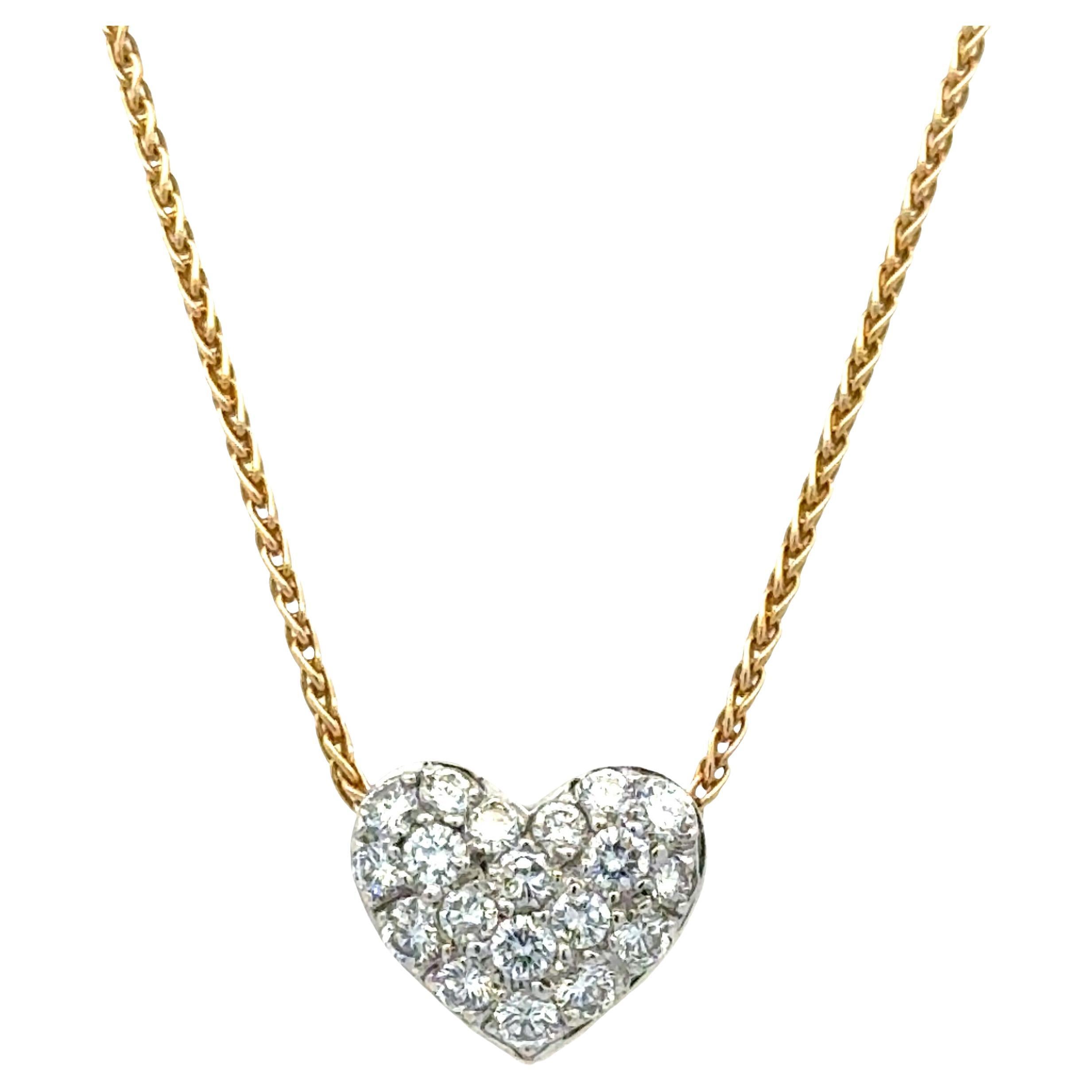 BALESTRA Pavé Diamant 18 Karat Gelbgold Herz-Anhänger Halskette Italienisch im Angebot