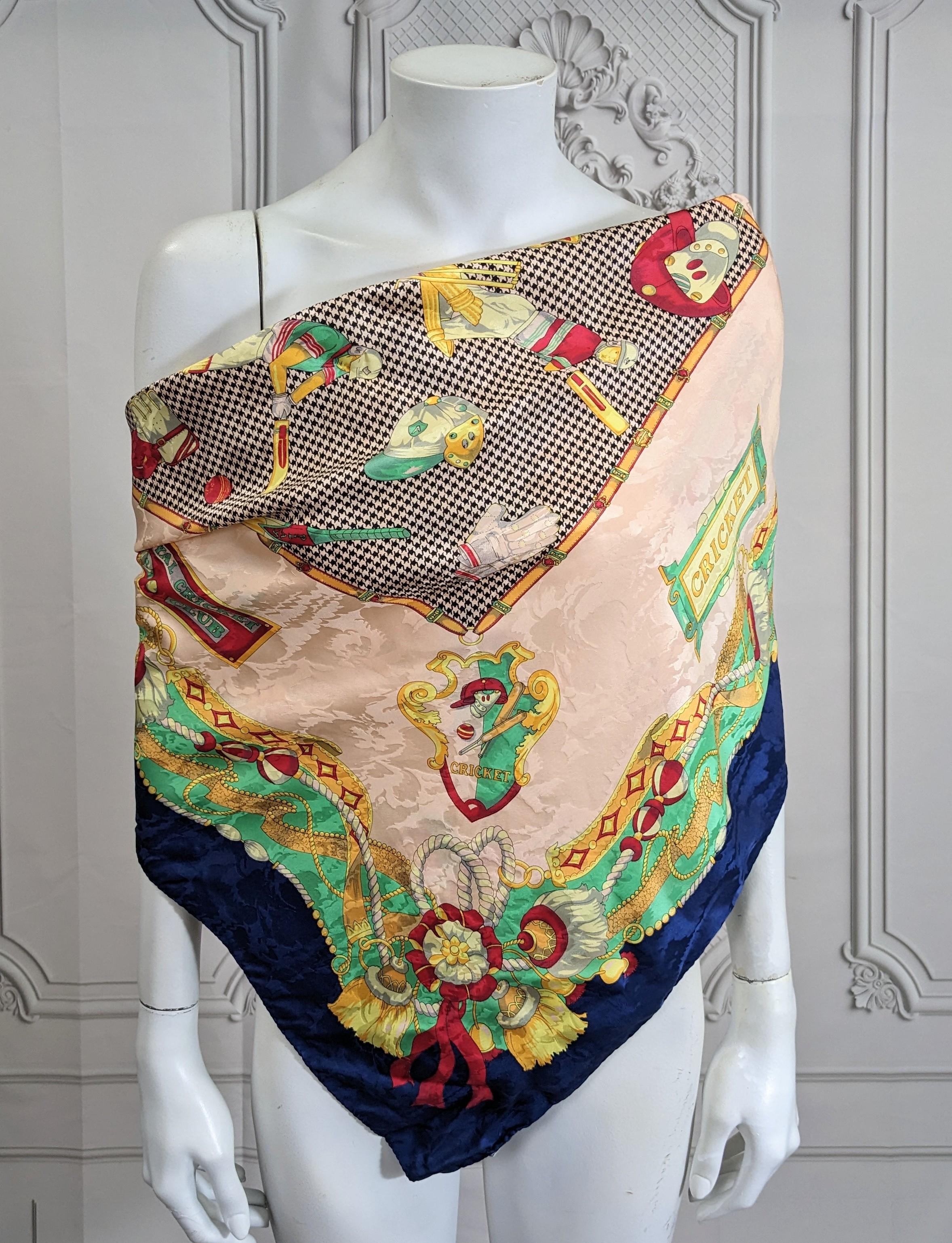 Balestra Silk Crepe Scarf, Cricket Theme In Good Condition For Sale In New York, NY