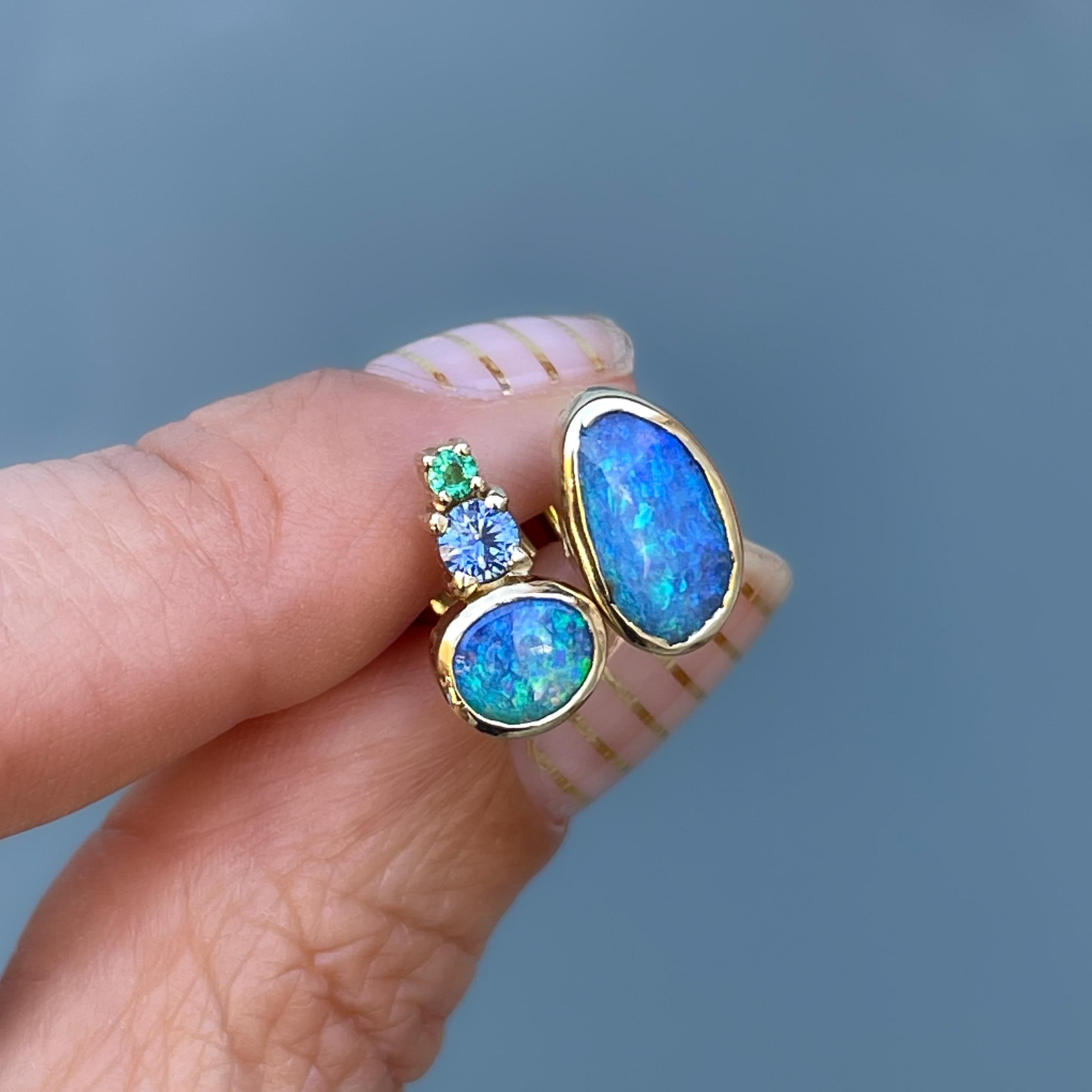 Women's Bali Emerald and Opal Stud Earrings with Sapphire in Gold by NIXIN Jewelry For Sale