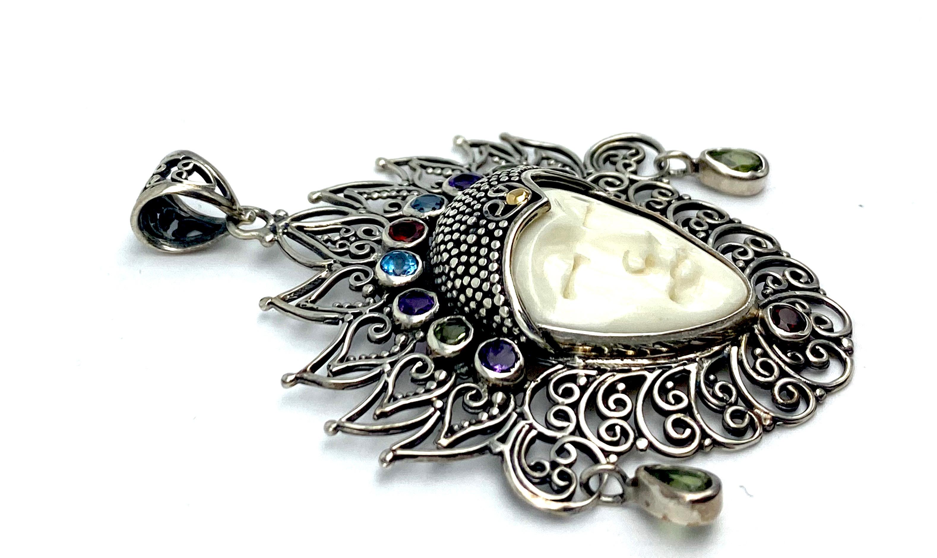 Bali Face Goddess Sterling & 18 Karat Gelbgold 2 x 1-1/2 