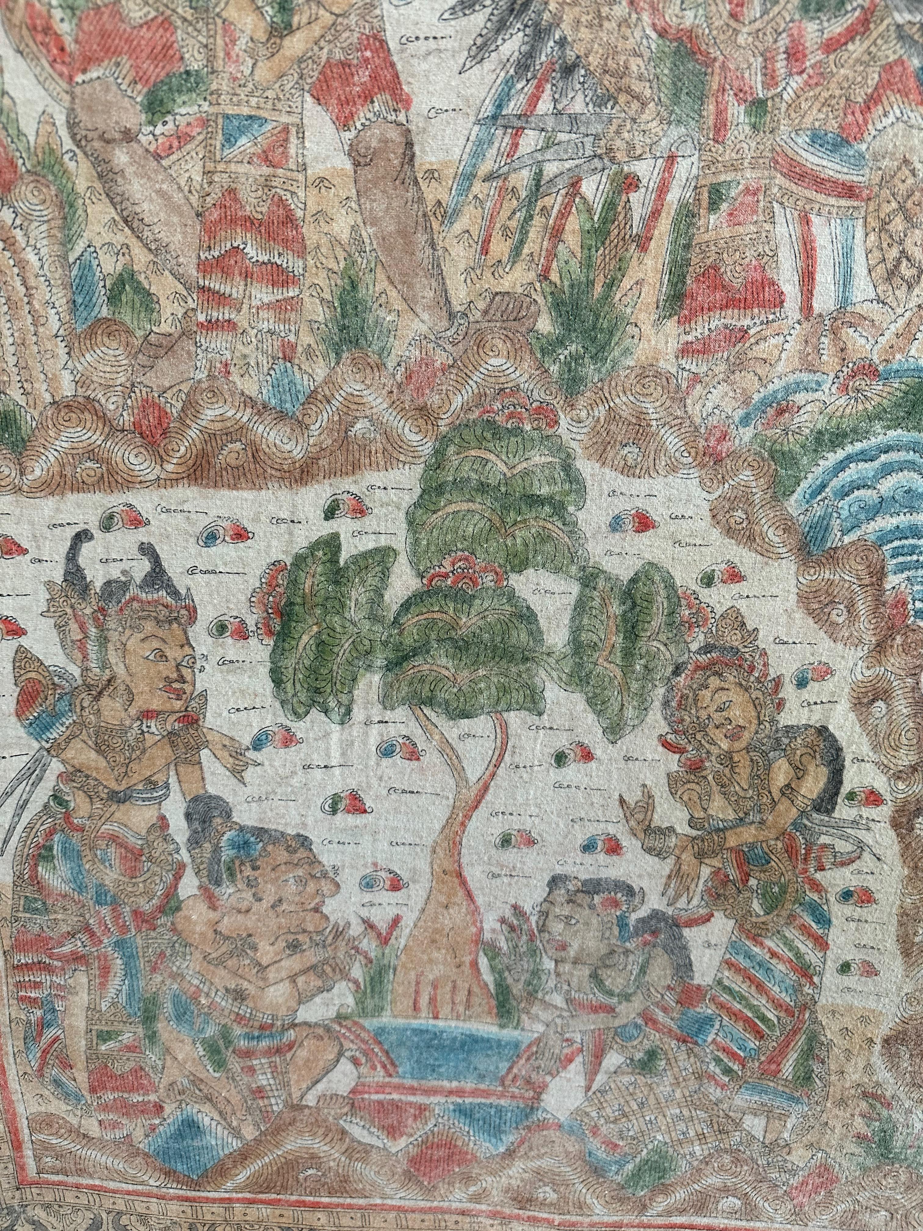 Bali Hindu Textil gerahmt 'Kamasan' Gemälde, Indonesien, um 1900 im Angebot 3