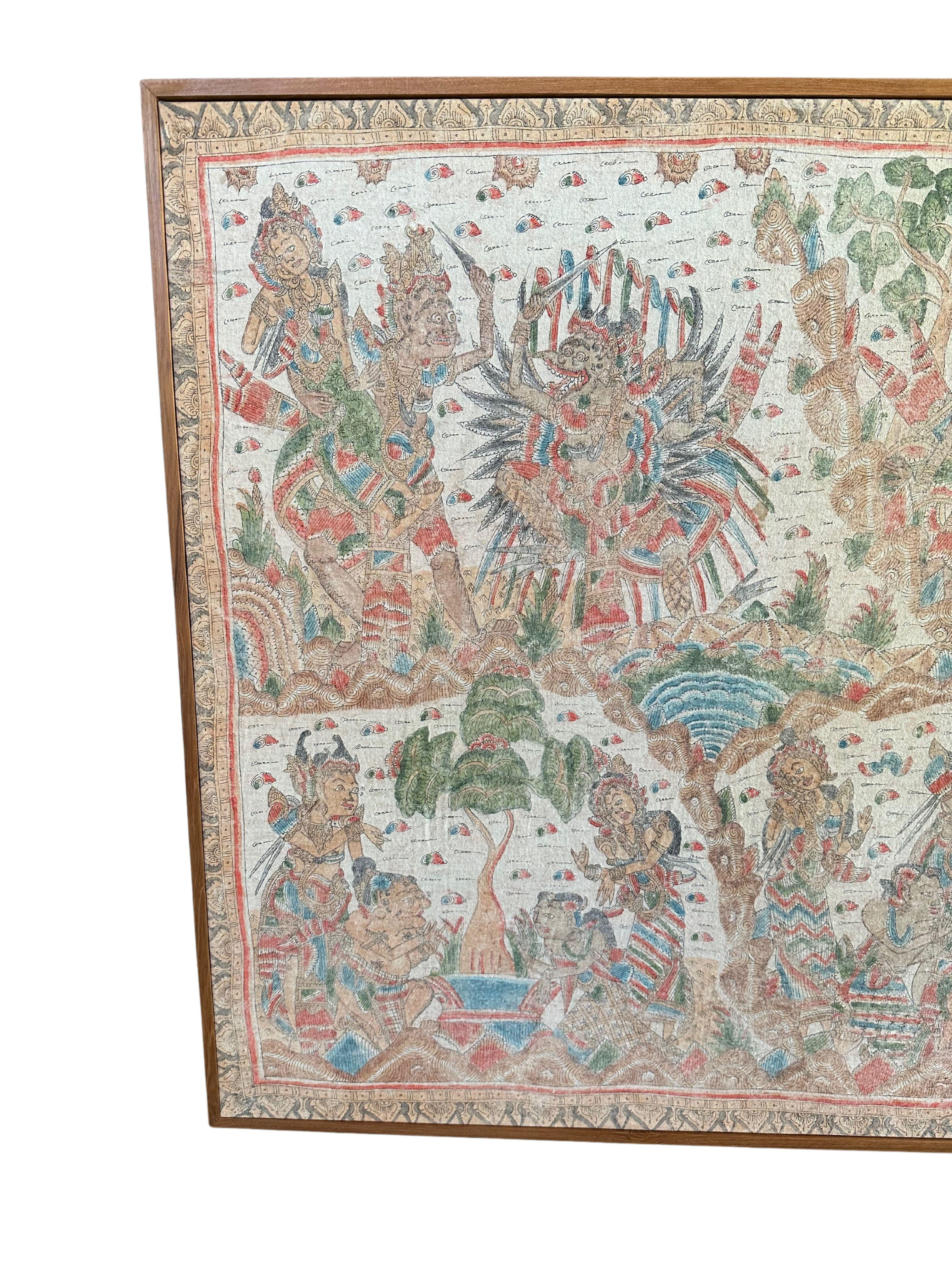 Bali Hindu Textil gerahmt 'Kamasan' Gemälde, Indonesien, um 1900 (Frühes 20. Jahrhundert) im Angebot