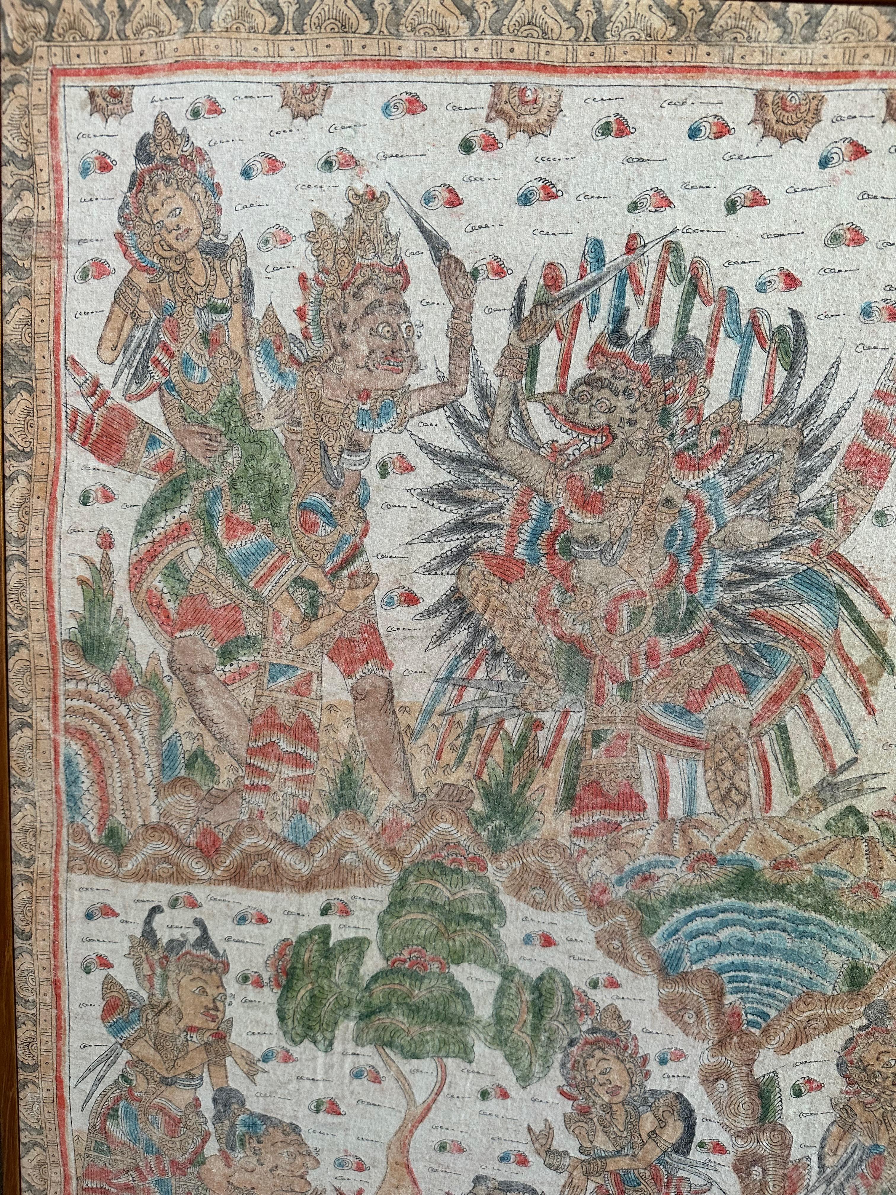 Peinture 'Kamasan' encadrée dans un textile hindou de Bali, Indonésie, vers 1900 en vente 2