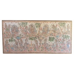 Peinture 'Kamasan' encadrée dans un textile hindou de Bali, Indonésie, vers 1900