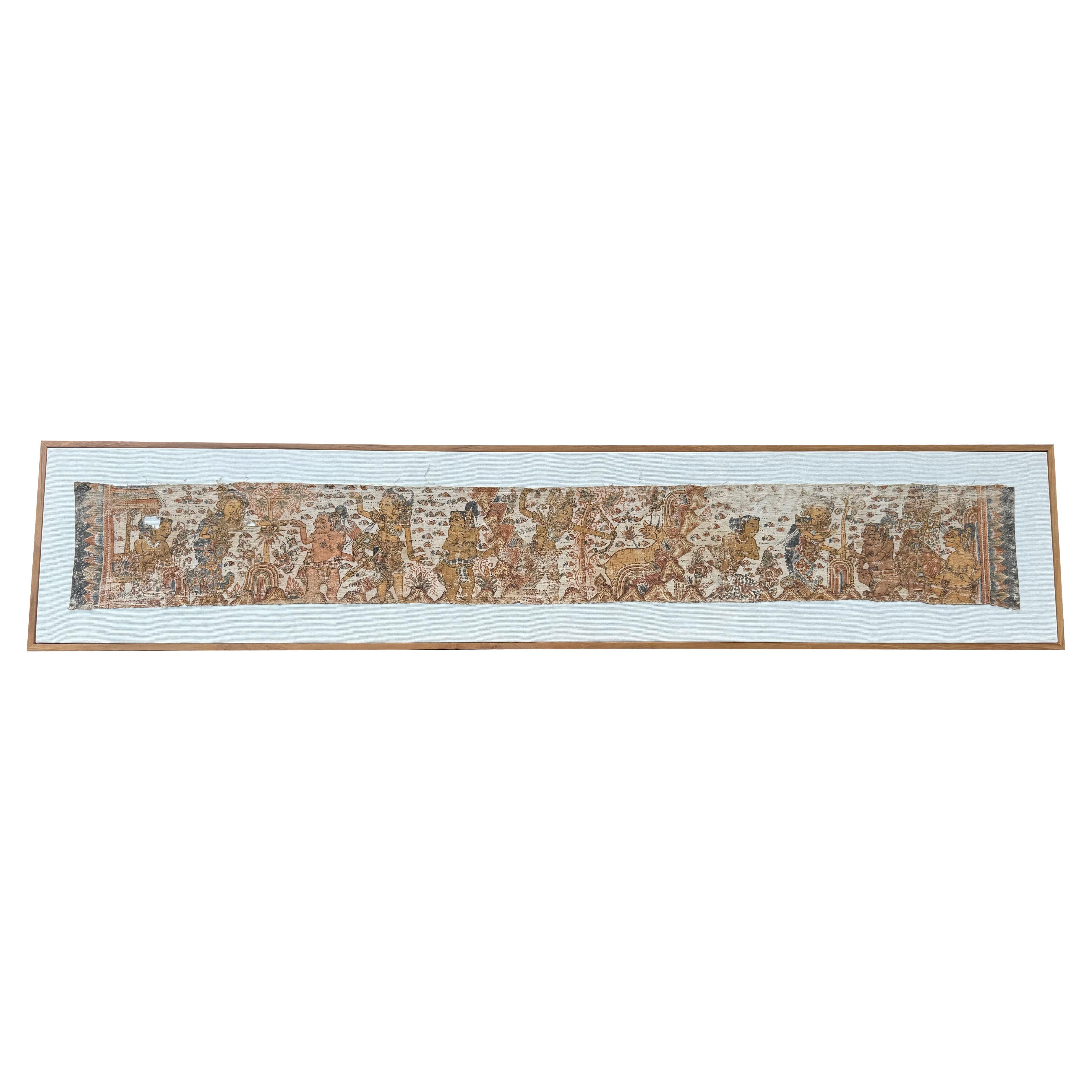 Bali Hindu Textile Framed 'Kamasan' Painting, Indonesia C. 1900
