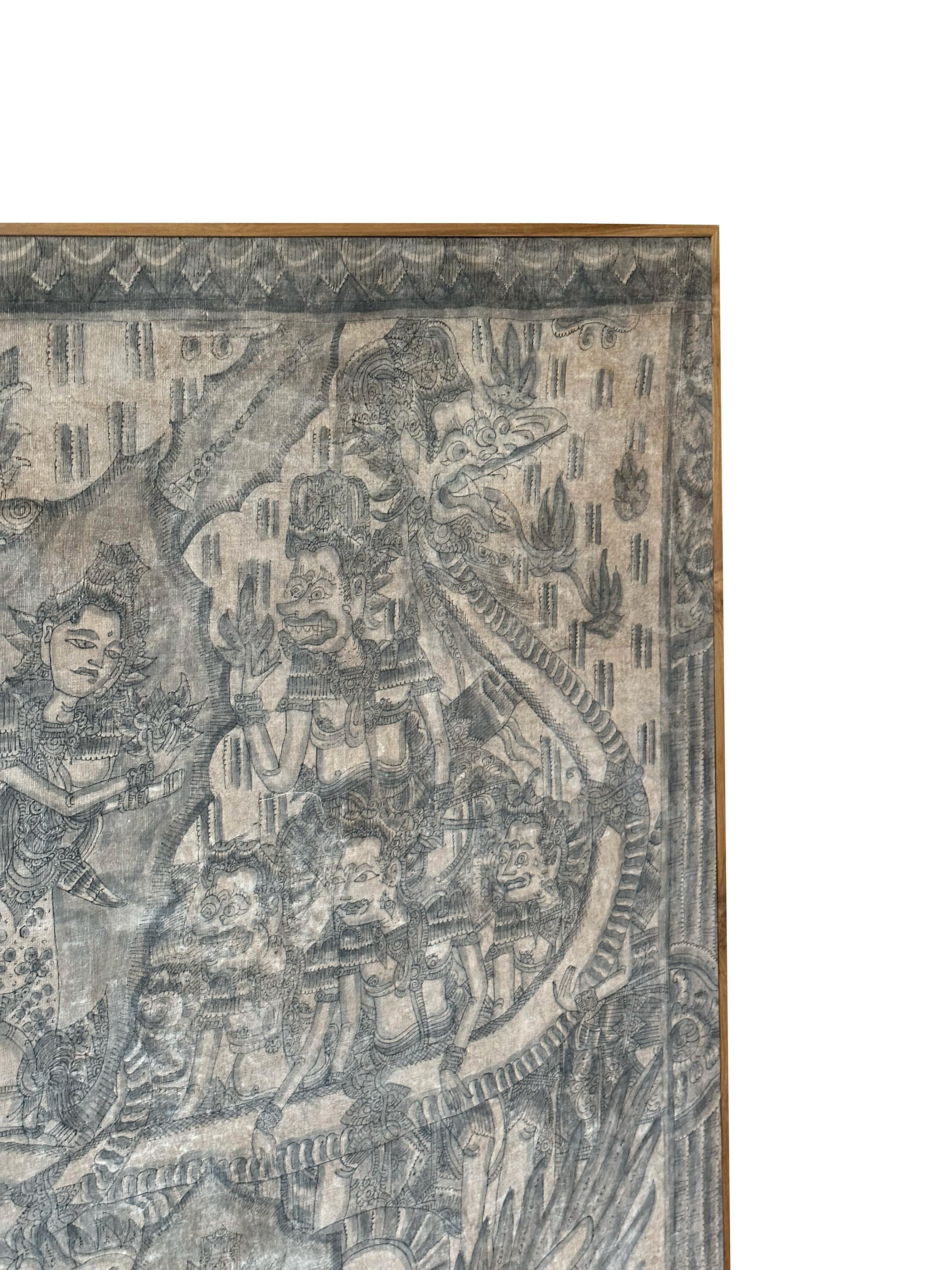 Bali Hindu Textile Framed 'Kamasan' Painting, Indonesia C. 1920 For Sale 3