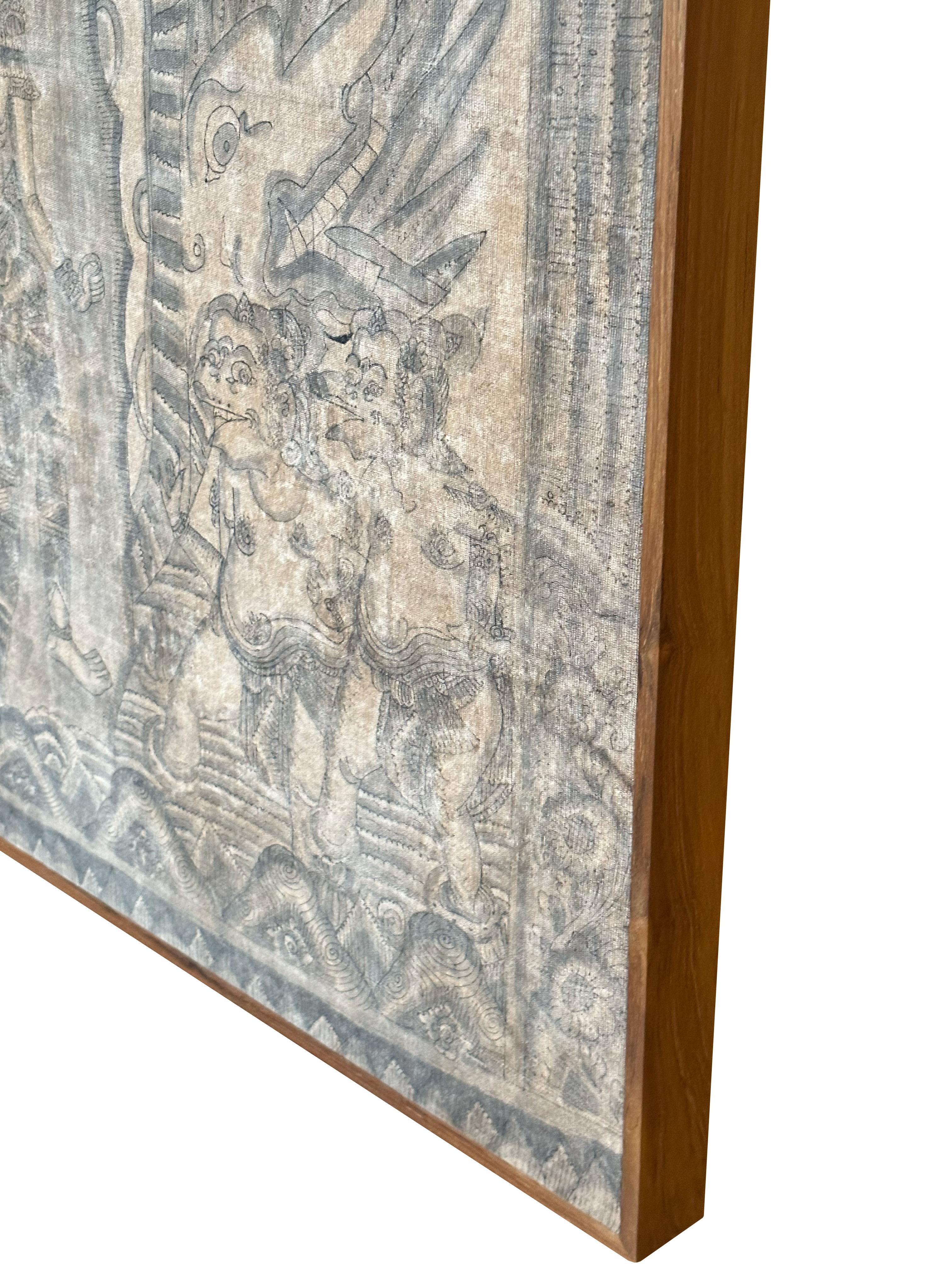 Bali Hindu Textile Framed 'Kamasan' Painting, Indonesia C. 1920 For Sale 5