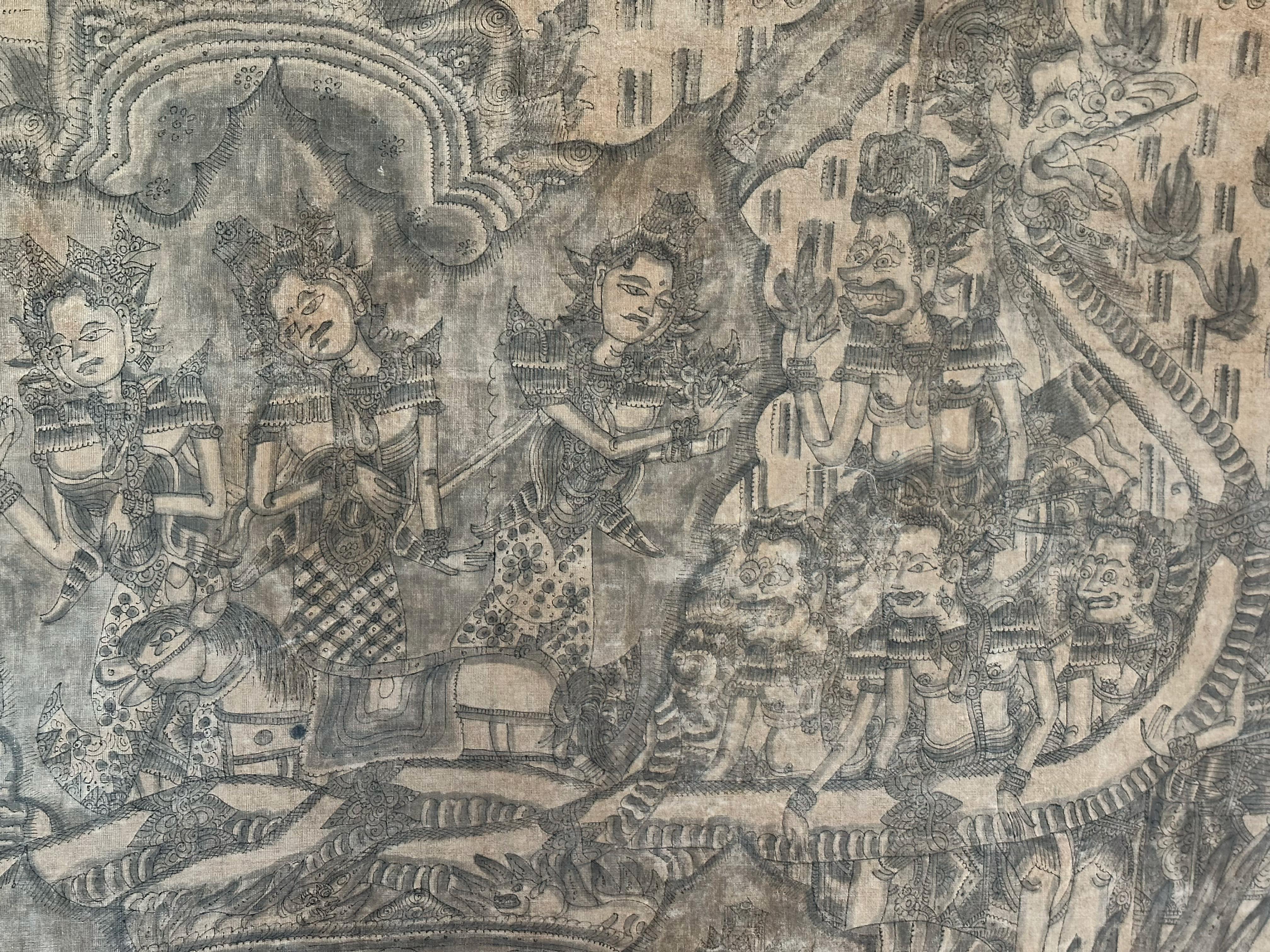 Bali Hindu Textile Framed 'Kamasan' Painting, Indonesia C. 1920 For Sale 8