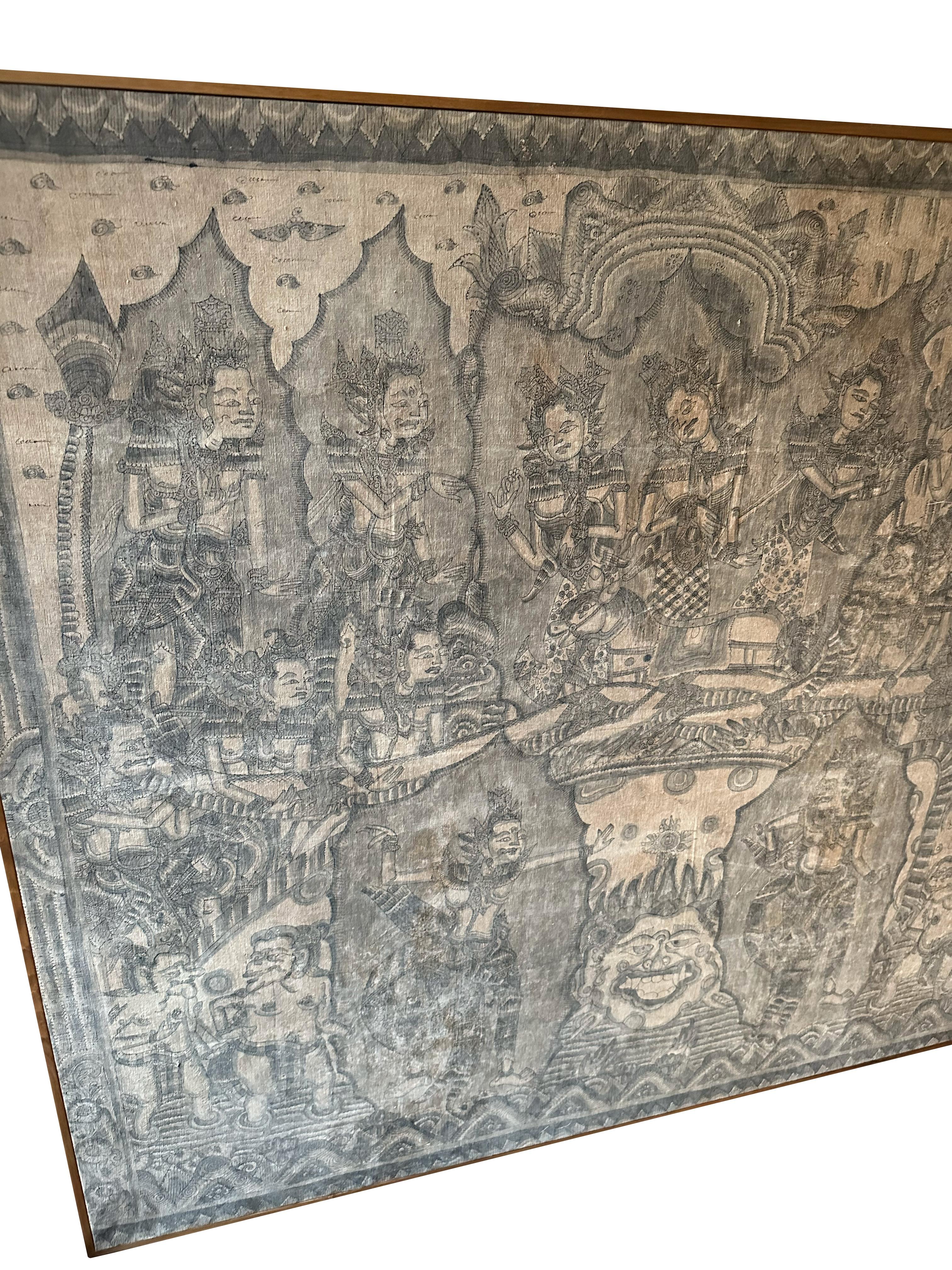 Bali Hindu Textile Framed 'Kamasan' Painting, Indonesia C. 1920 For Sale 9