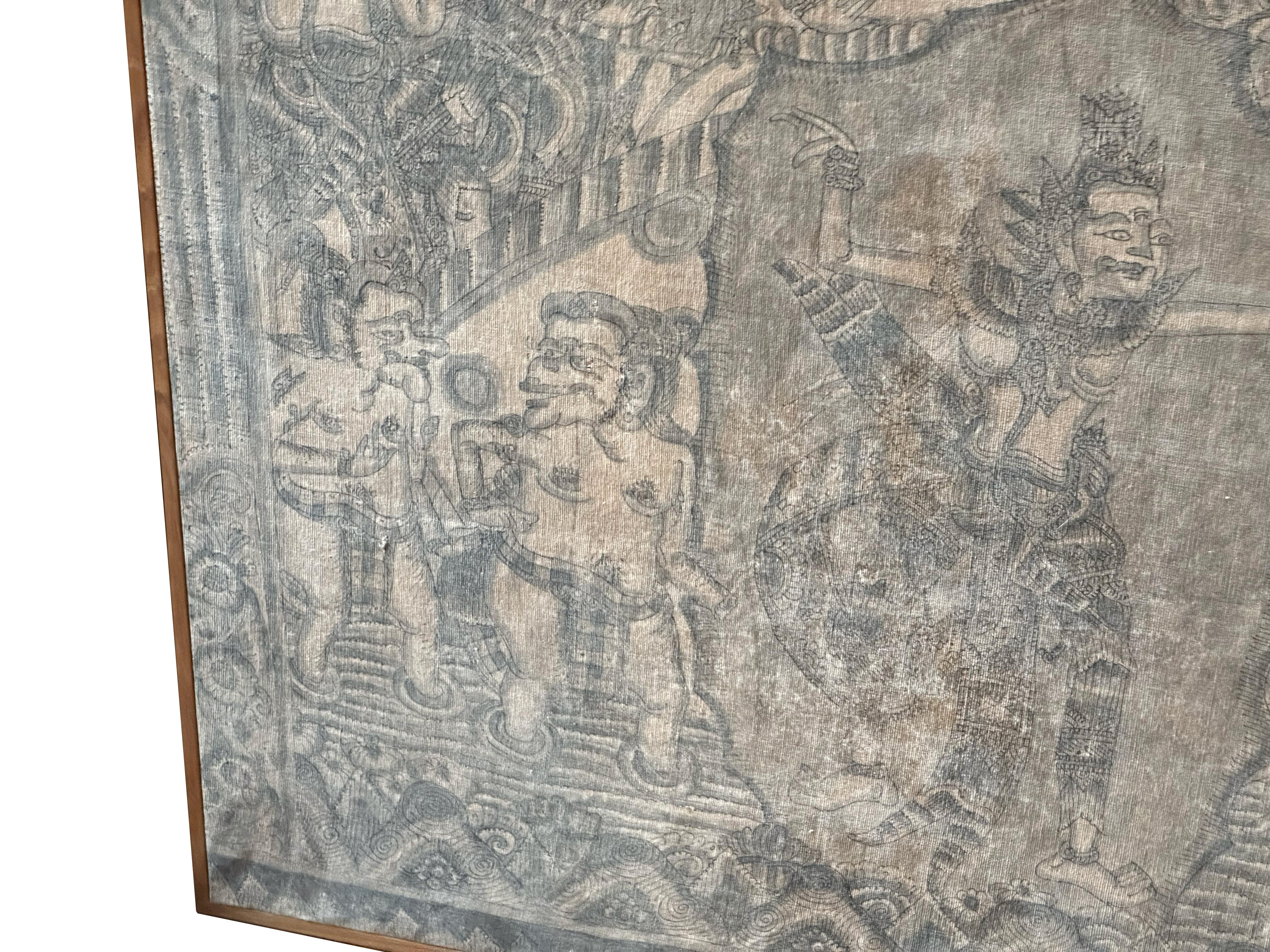 Bali Hindu Textile Framed 'Kamasan' Painting, Indonesia C. 1920 For Sale 11