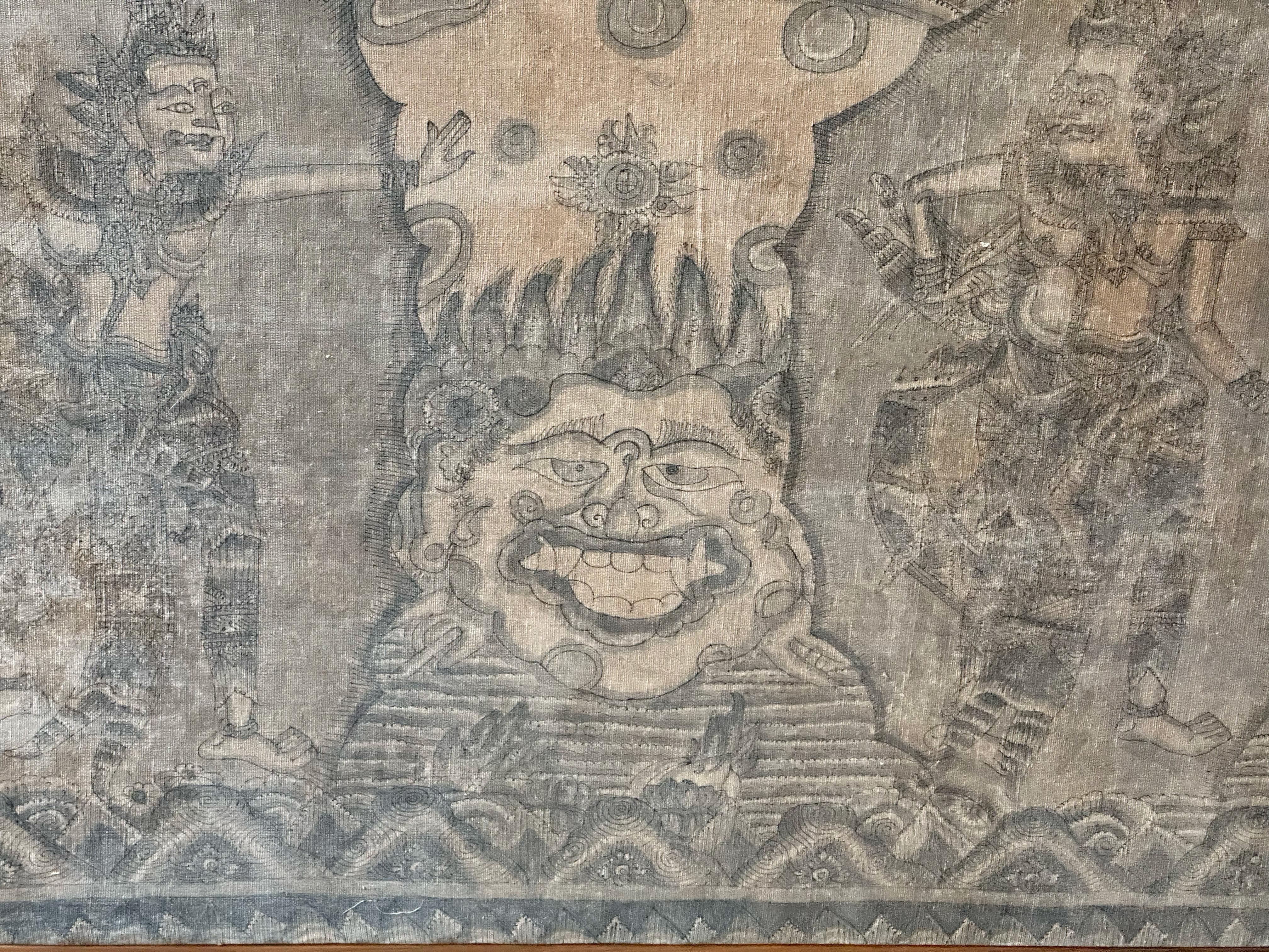 Bali Hindu Textile Framed 'Kamasan' Painting, Indonesia C. 1920 For Sale 12